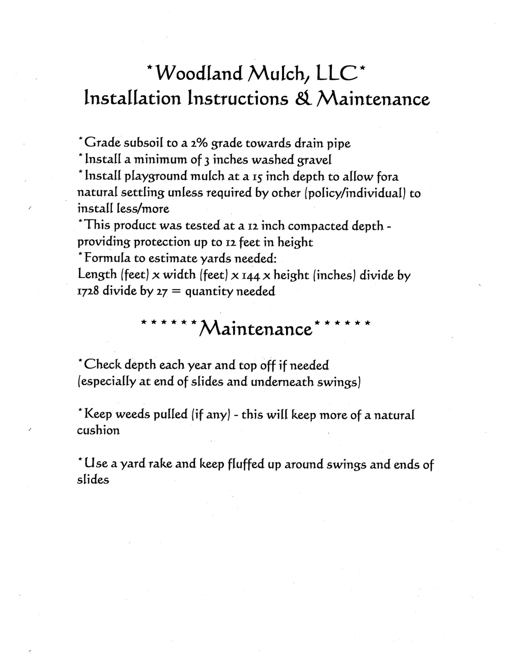 Playground Install Instructions — Woodland Mulch