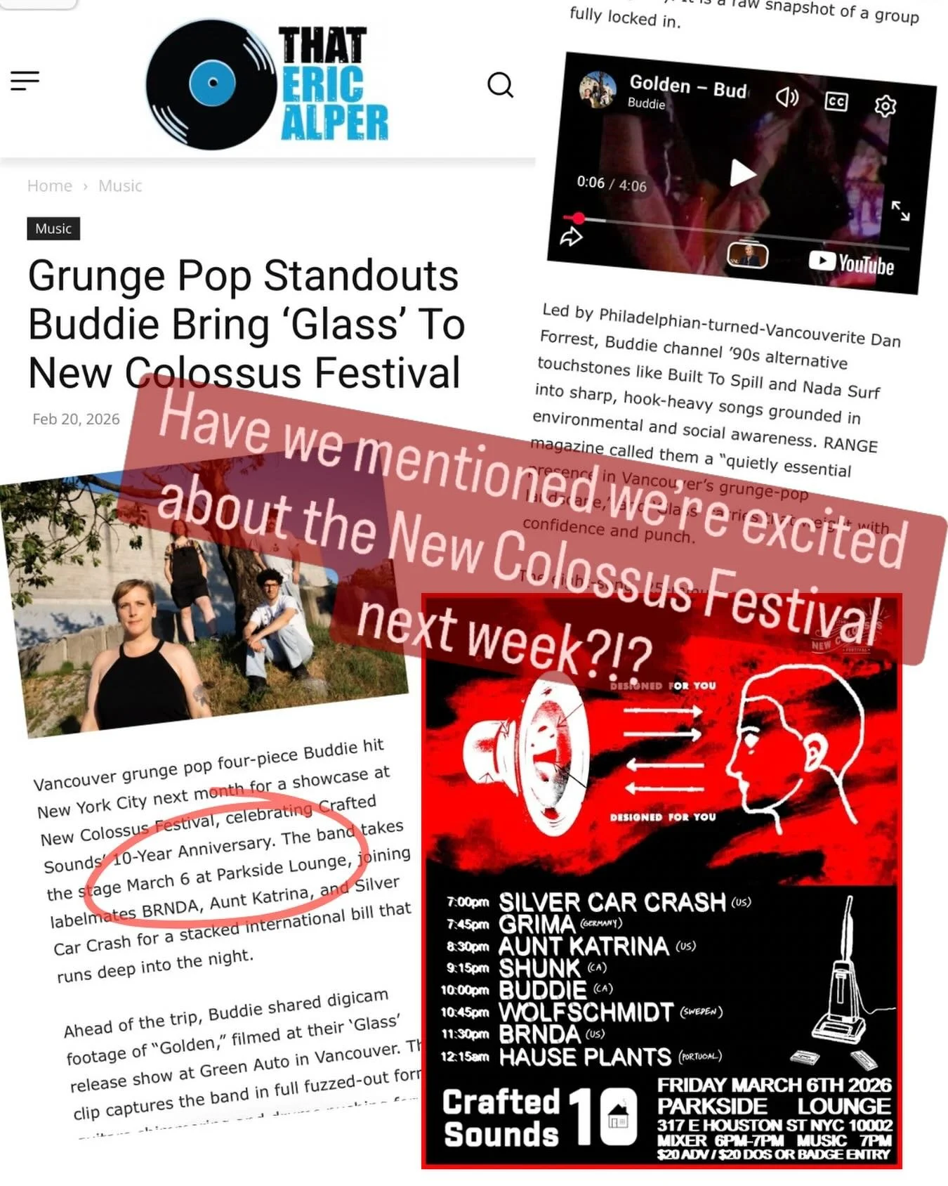 Excited to be a venue for some amazing shows March 5, 6 &amp; 7 for the @newcolossusfestival.  Check out BUDDIE on Friday night- tix available link in bio