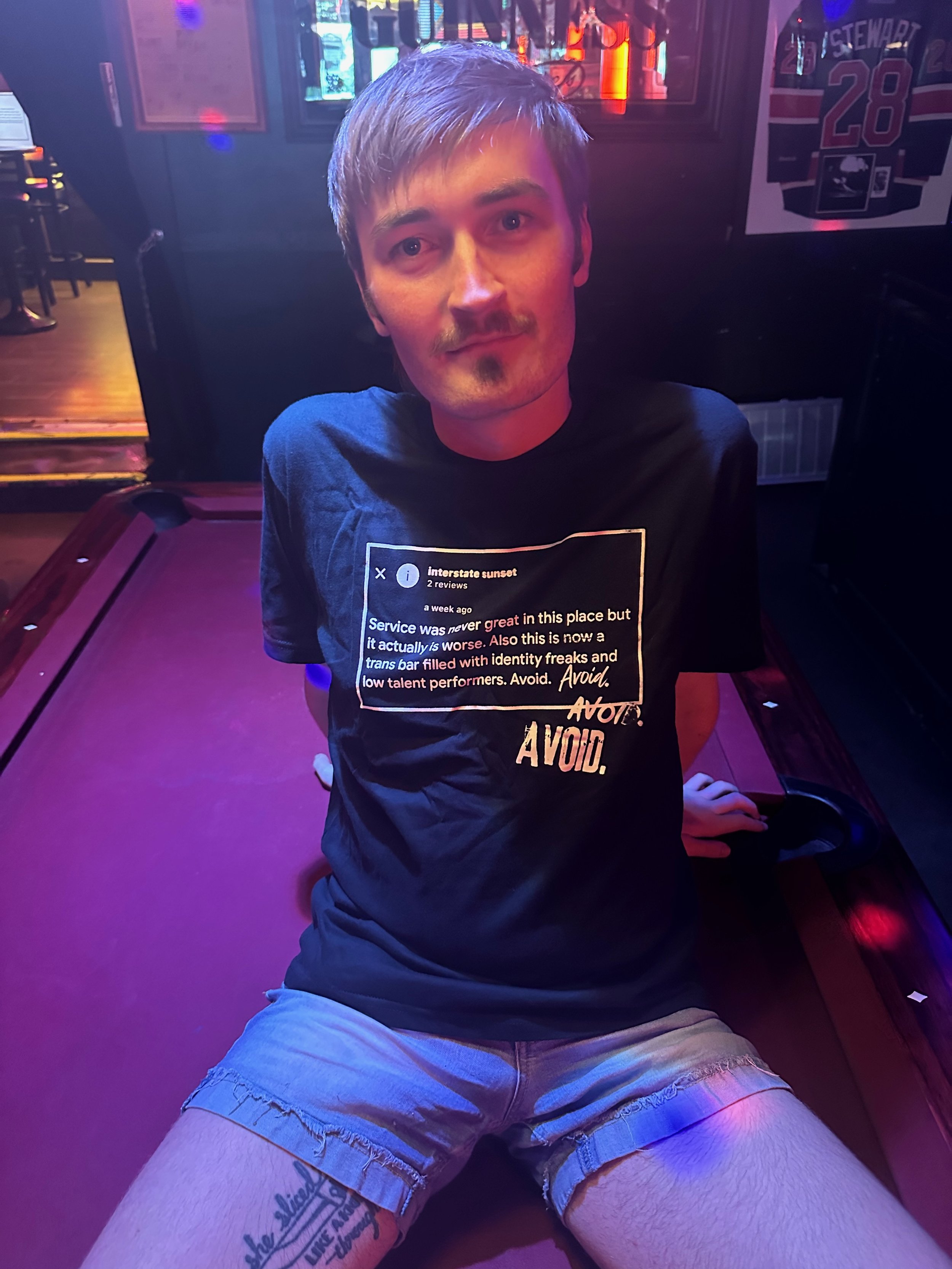 AVOID! Black t-shirt, white ink