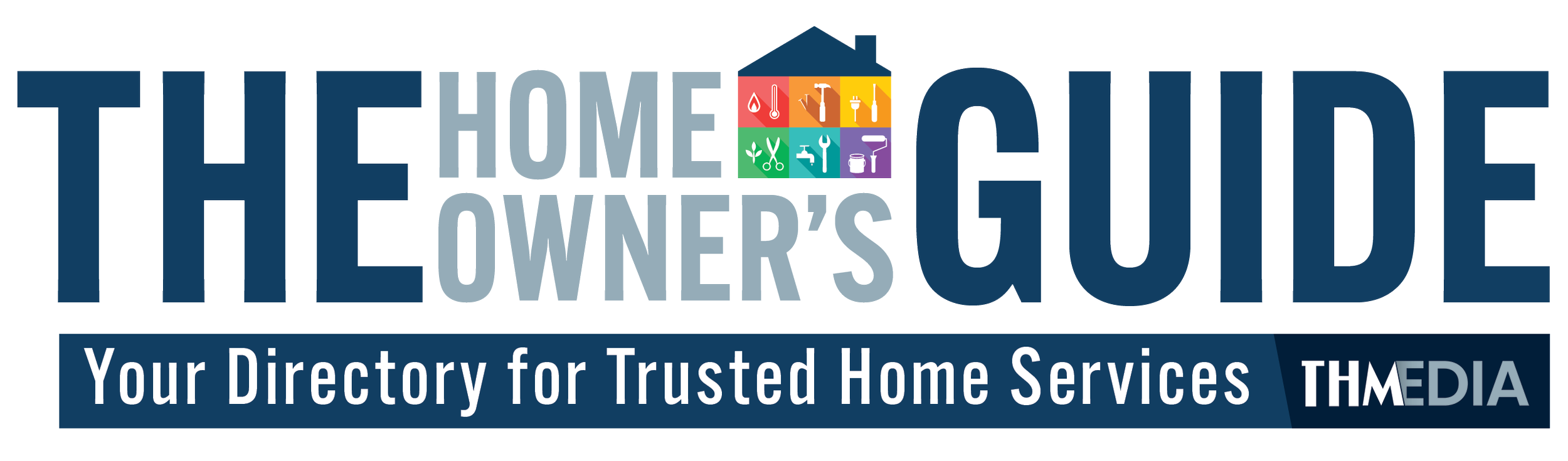 Logo for The Homeowner's Guide, a trusted directory for home services, with icons representing various home maintenance tools and services.