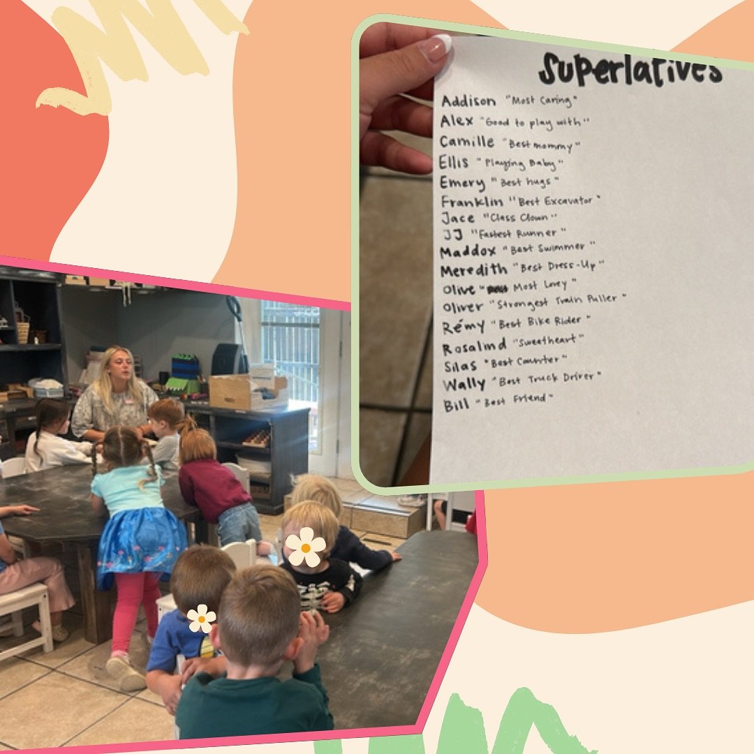 Learning what superlatives are and coming up with them for each other.💖

#utahpreschool #utahdaycare #thewonderschoolhouse #sandy #earlychildhoodeducation #preschoolactivities