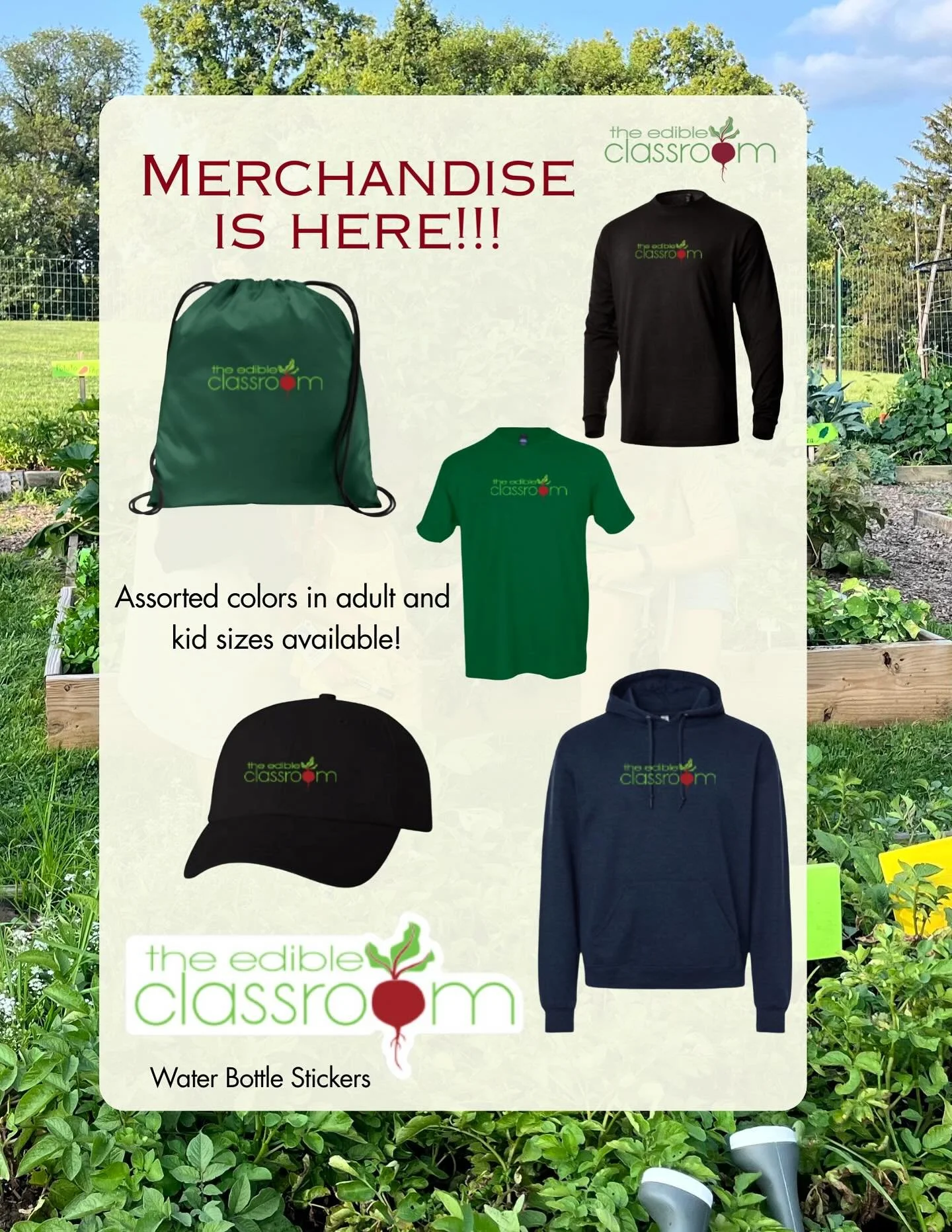 You have been asking, and we listened ! 
Edible Classroom merch is now live!! 🎉🙌🏼🌱🤗

As you begin making your shopping list for the holiday season, consider supporting our mission and help us plant more seeds in the lives of those in our communi