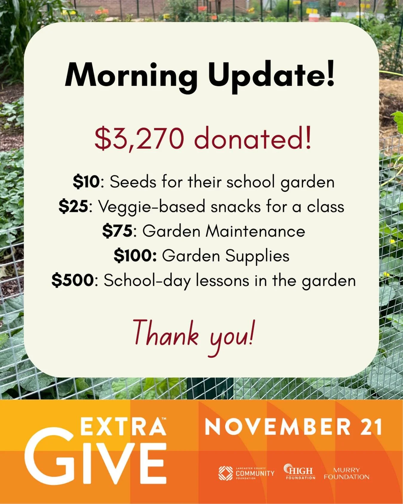 Thank you for supporting a program that&rsquo;s cultivating healthier futures for our community!🧡
.
By creating school gardens, we engage students in every step&mdash;from building beds and tending plants to harvesting and preparing fresh snacks. Th