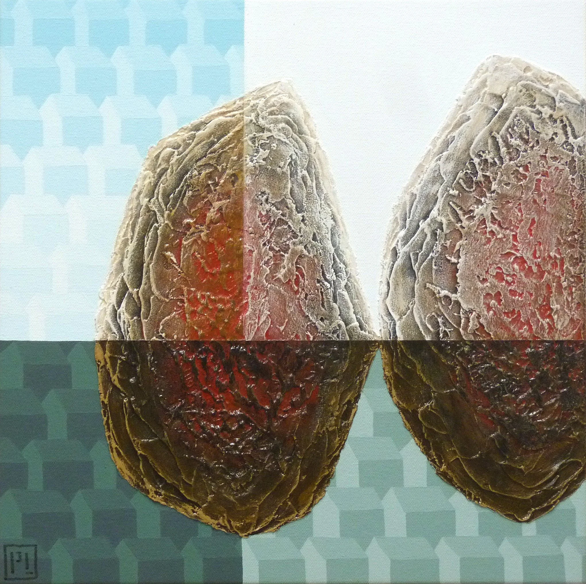 Et ces pierres tendres - Latex/acrylique, techniques mixtes sur toile - 12 x 12 pouces - 2026 - Disponible