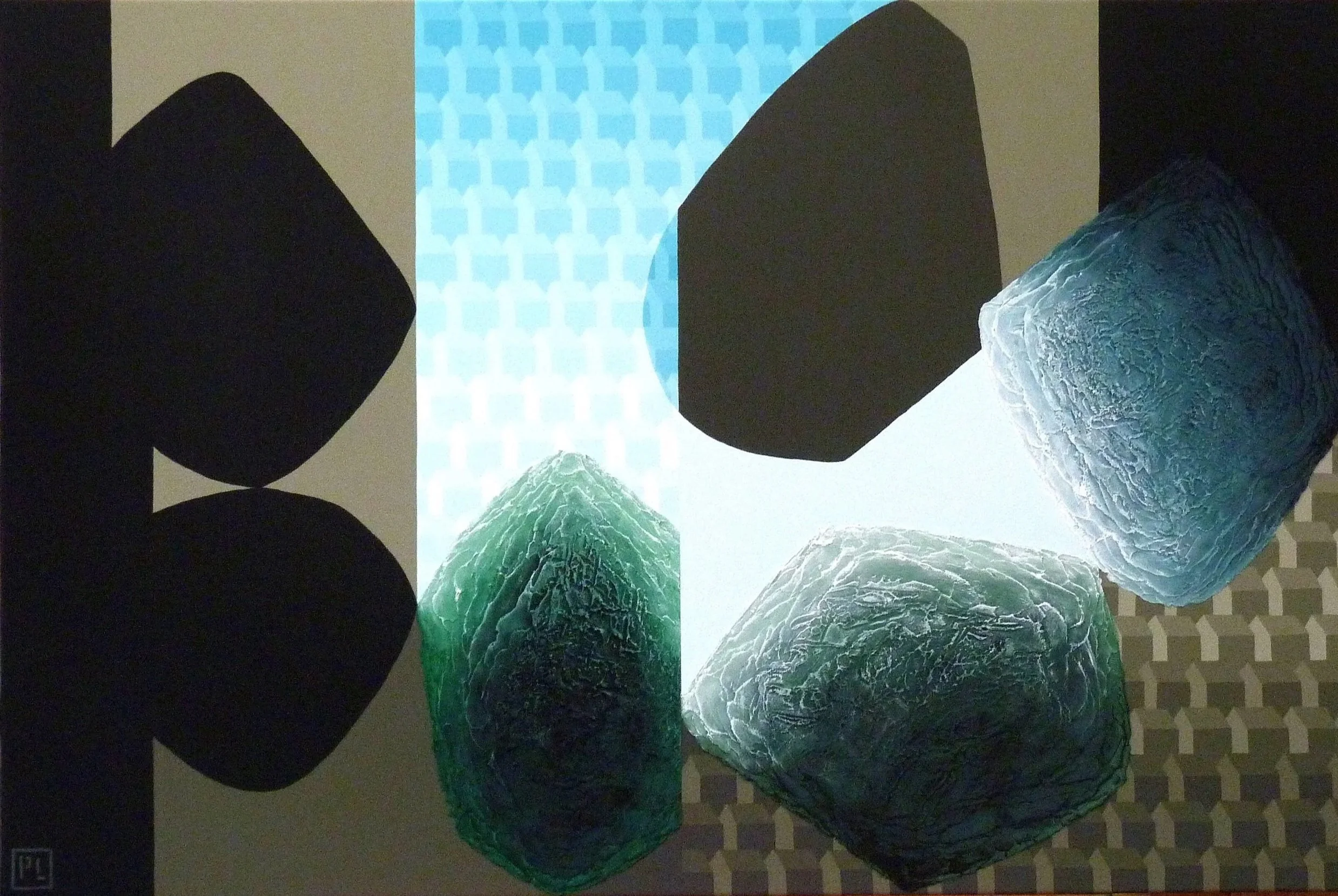 Ces tendres pierres - Latex/acrylique, techniques mixtes sur toile - 24 x 36 pouces - 2026 - Disponible
