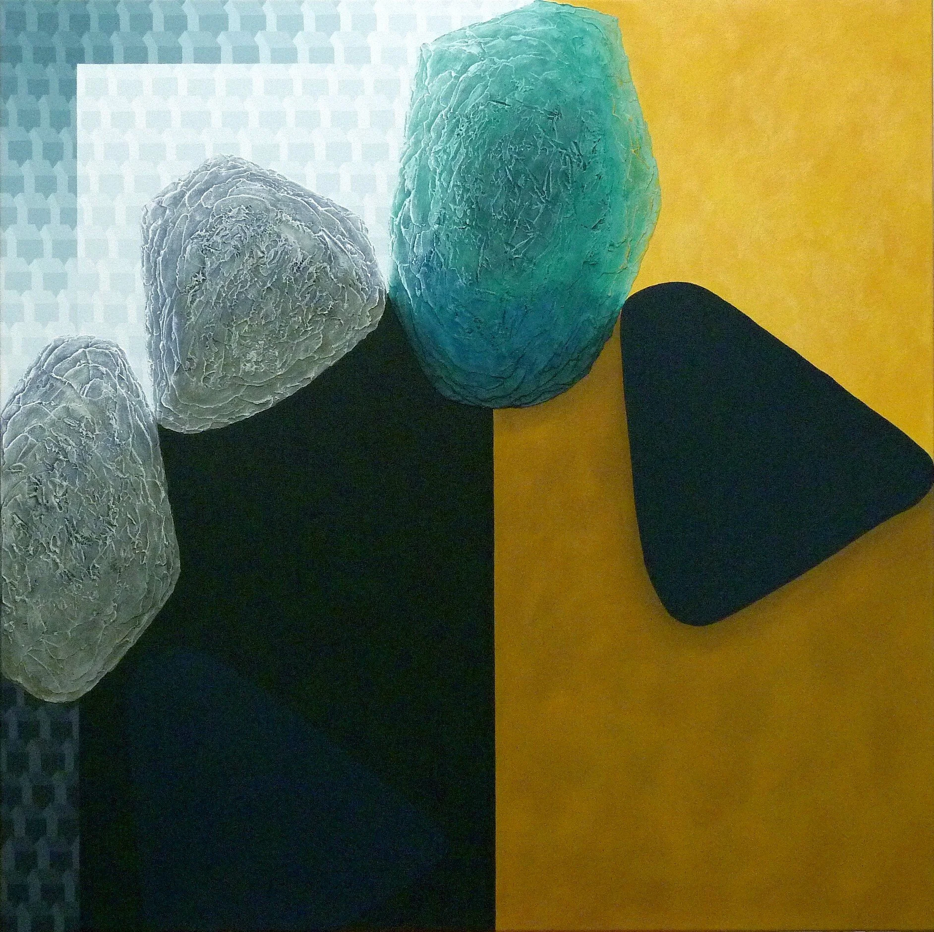 Deux causes - Latex/acrylique, techniques mixtes sur toile - 36 x 36 pouces - 2026 - Disponible