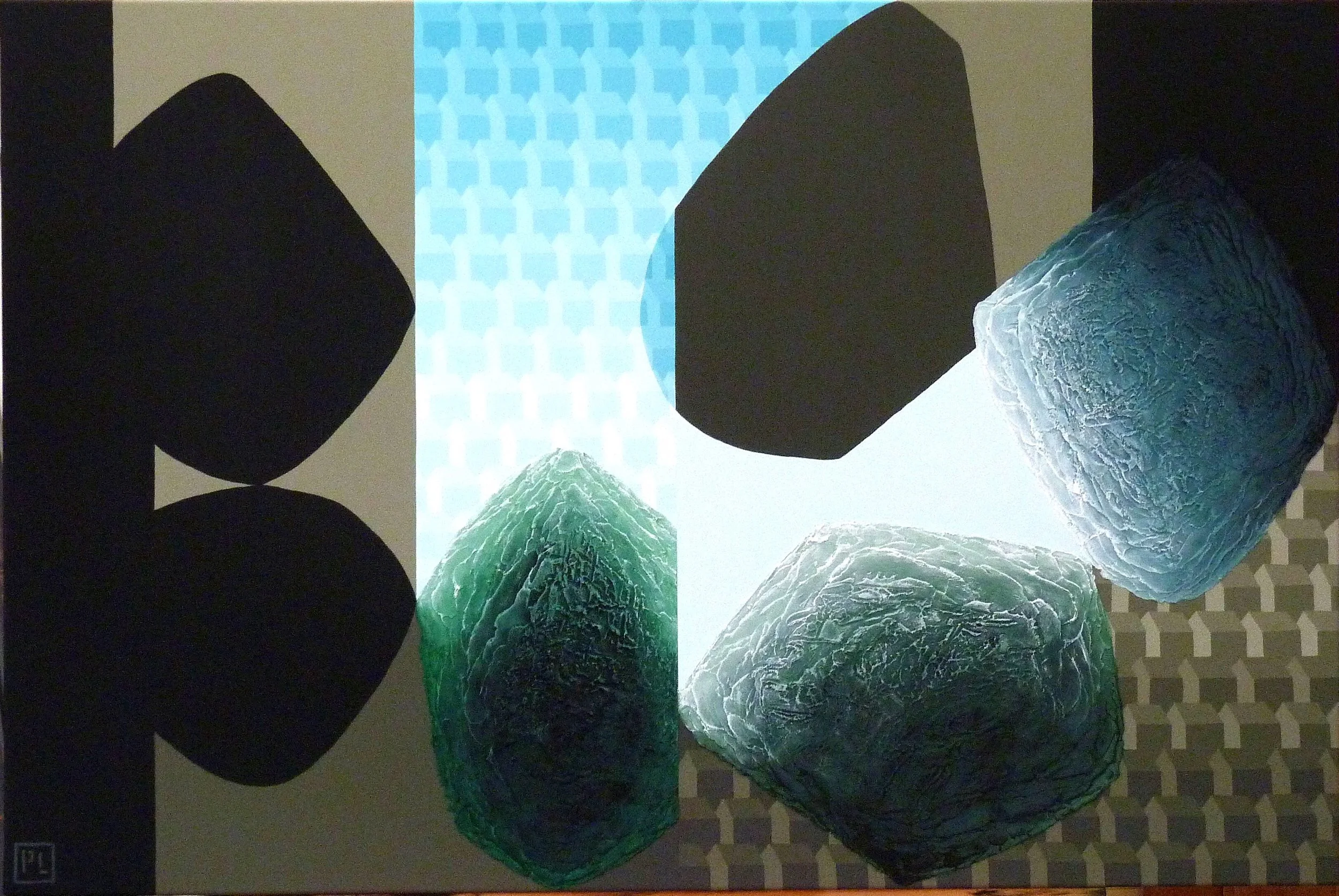 Ces tendres pierres - Latex/acrylique, techniques mixtes sur toile - 24 x 36 pouces - 2026 - Disponible