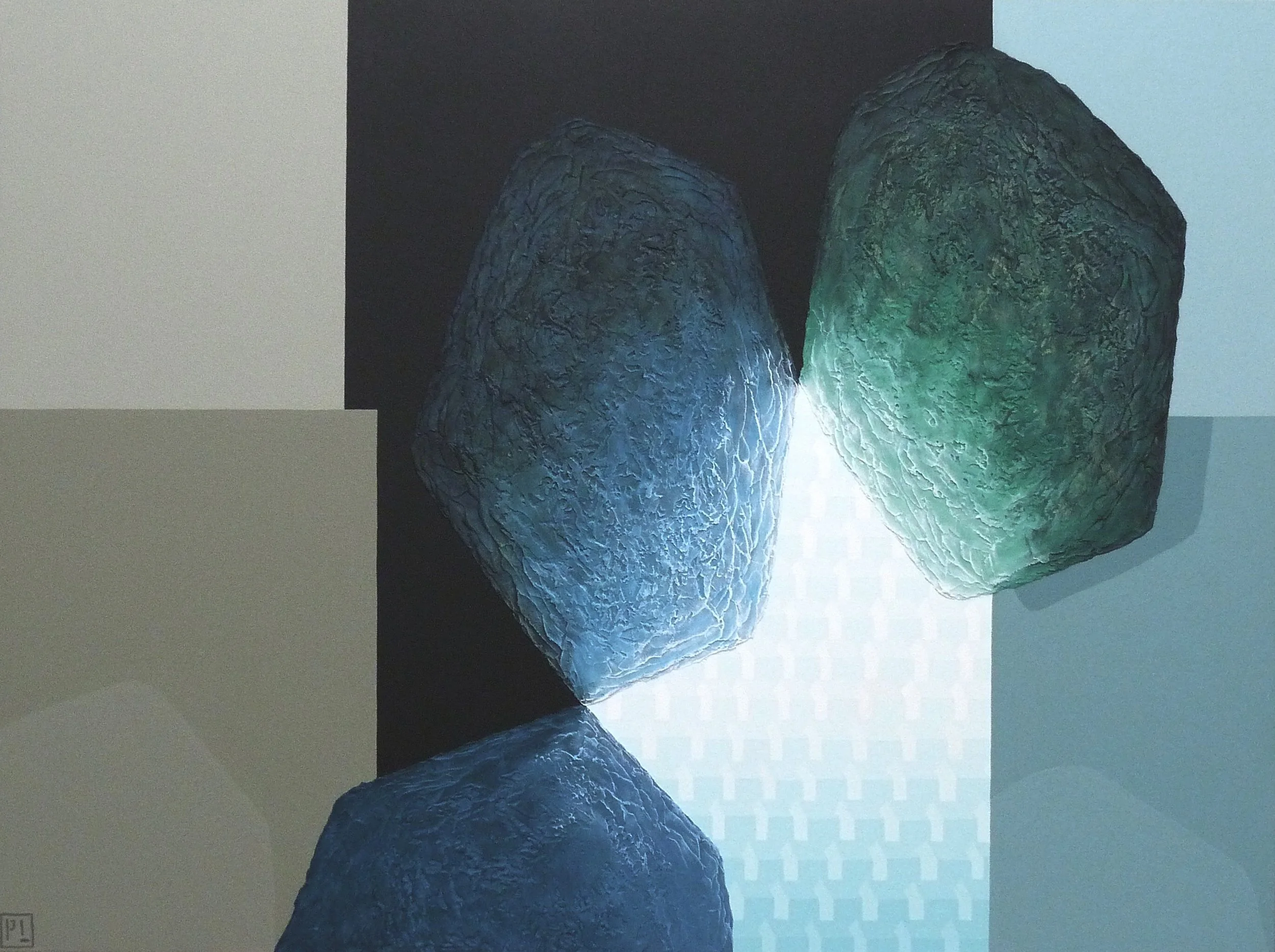 Un milieu cool - Latex/acrylique, techniques mixtes - 30 x 40 pouces - 2025 - Disponible