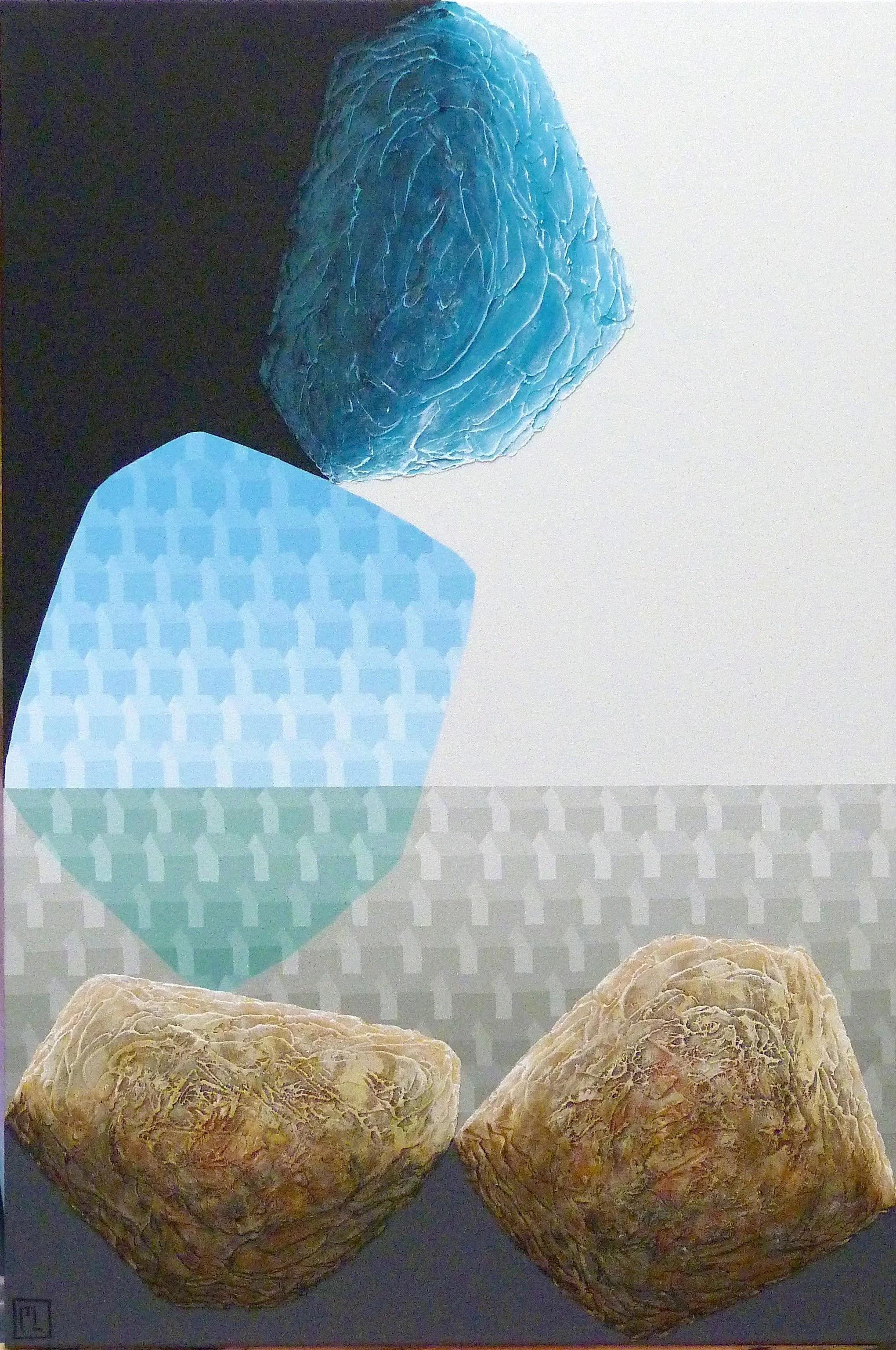 Des pierres et tant de maisons - Latex/acrylique, techniques mixtes sur toile - 24 x 36 pouces - 2026 - Disponible