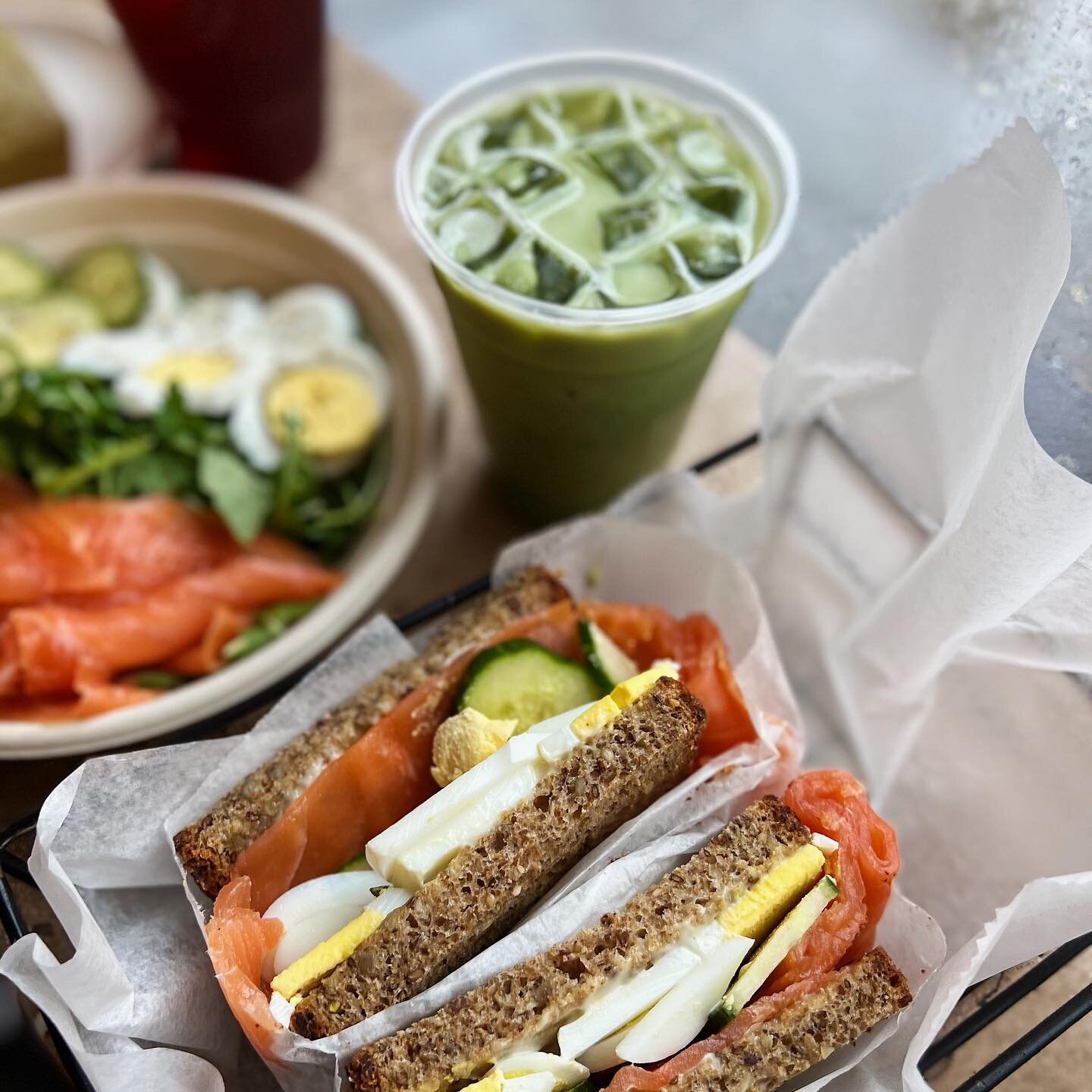 It&rsquo;s going to be a HOT one today! Keep it light with The Smokey - available as a sandwich or salad perfectly complemented by an Iced Matcha Latte 💚