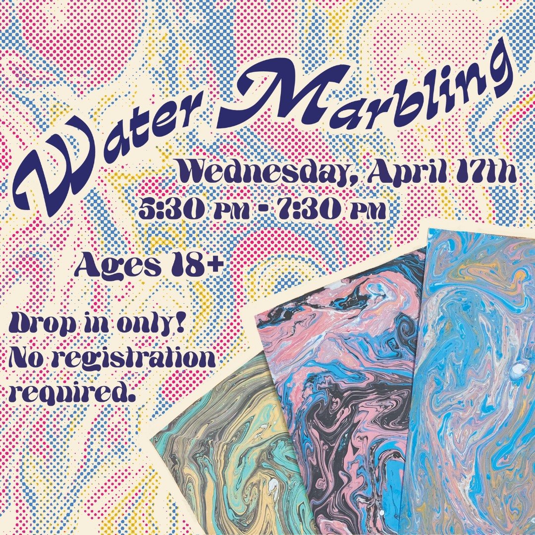 Join us this Wednesday evening in The Workshop to create your own marbled designs! Using water marbling techniques, you&rsquo;ll create your own marbled paper for wrapping, book binding, origami, and everything else you can imagine. All materials wil