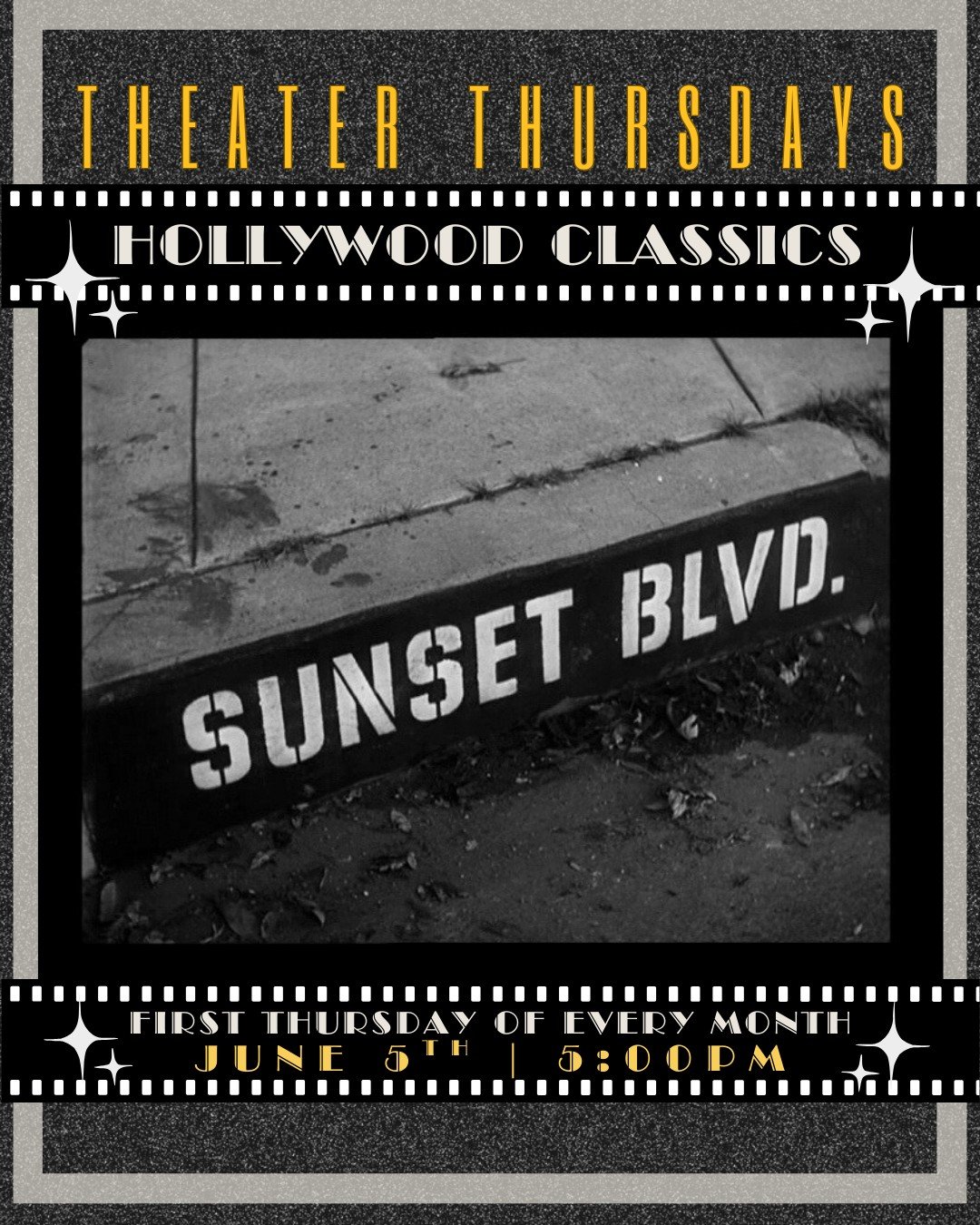 Step into the shadows of old Hollywood with our Theater Thursdays: Hollywood Classics screening of Sunset Boulevard (1950), Billy Wilder’s haunting tale of fame, faded dreams, and dangerous delusion. Follow struggling screenwriter Joe Gillis as