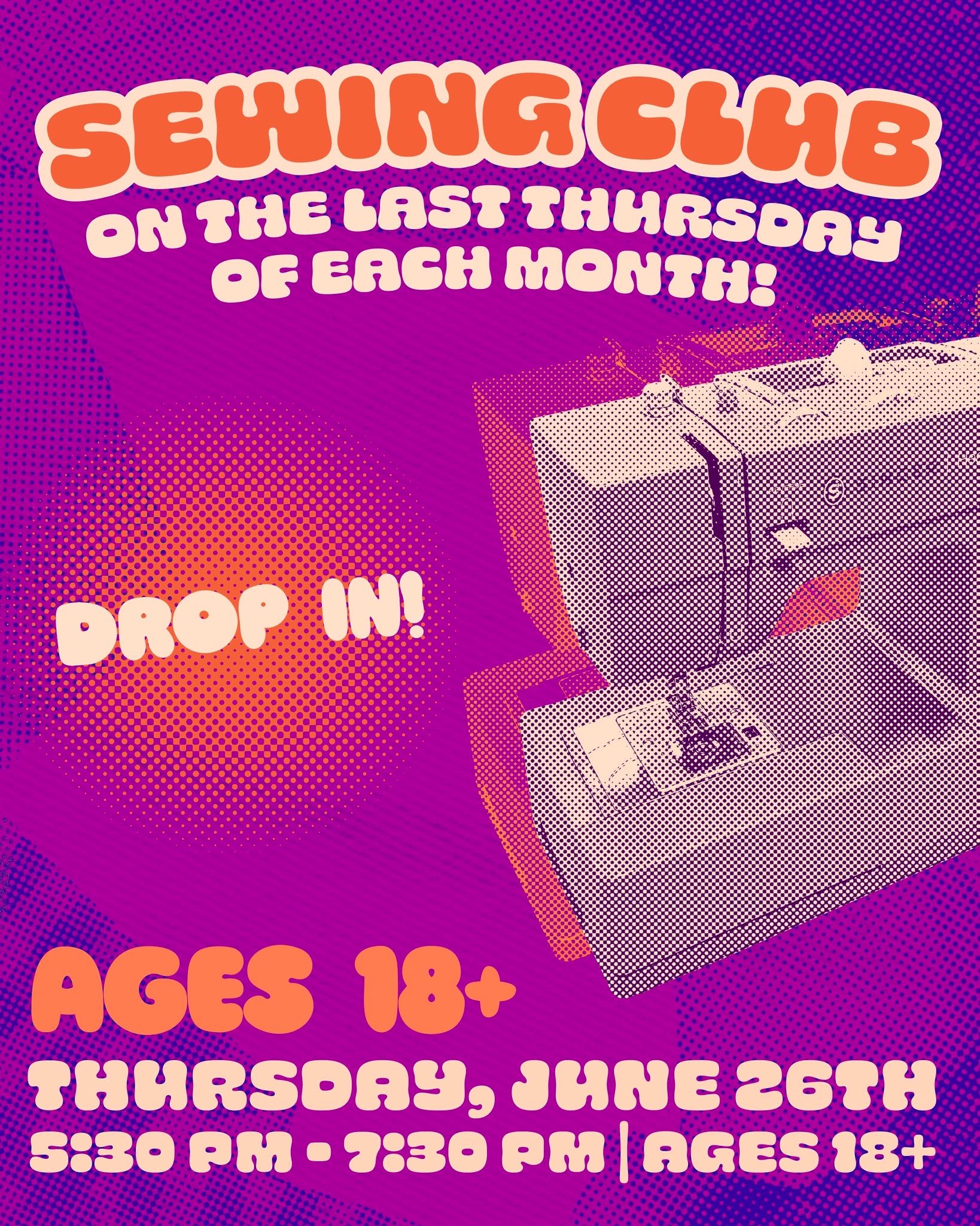 Come to the Workshop’s monthly Sewing Club!
During Sewing Club, you can utilize the Workshop’s equipment and materials to work on an independent sewing project. Don’t have a project in mind? No worries! A select number of beginner
