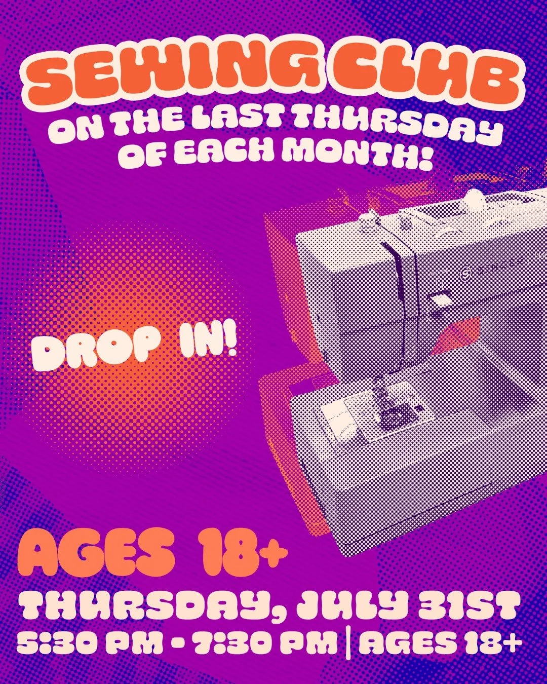 Come to the Workshop’s monthly Sewing Club! During Sewing Club, you can utilize the Workshop’s equipment and materials to work on an independent sewing project. Don’t have a project in mind? No worries! A select number of beginner s
