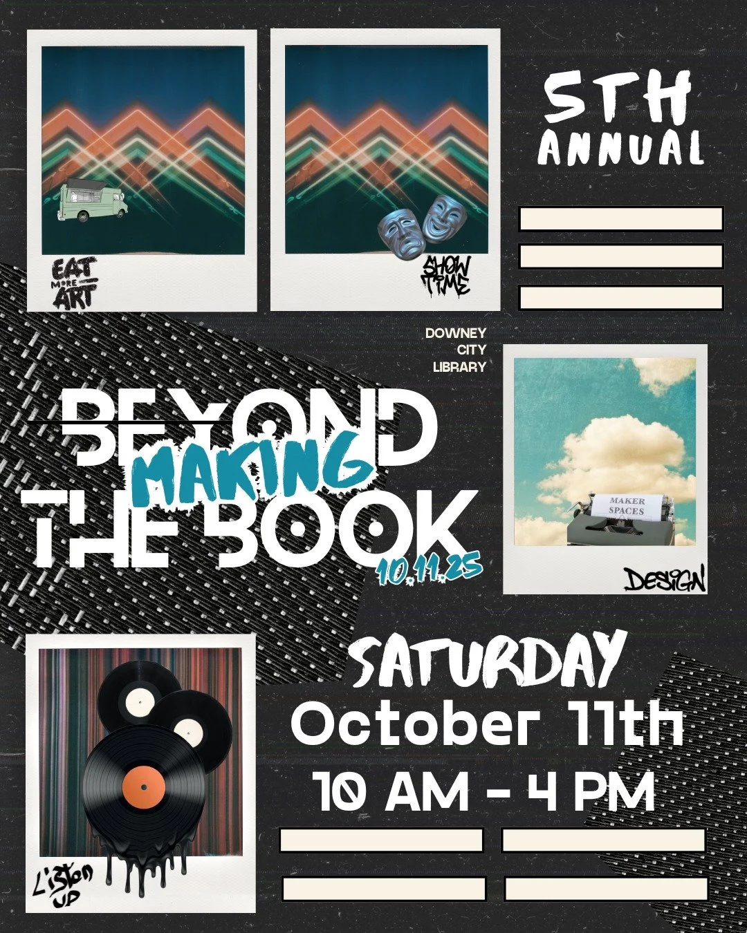 🎉 It's back 🎉
The 5th Annual Beyond the Book Festival is coming to Downey City Library on Saturday, Oct. 11 &bull; 10 AM&ndash;4 PM!

✨ What to expect:
🎶 Live music + DJ sets
🎭 Bob Baker Marionette Theatre&rsquo;s Halloween Spooktacular (10:30 AM