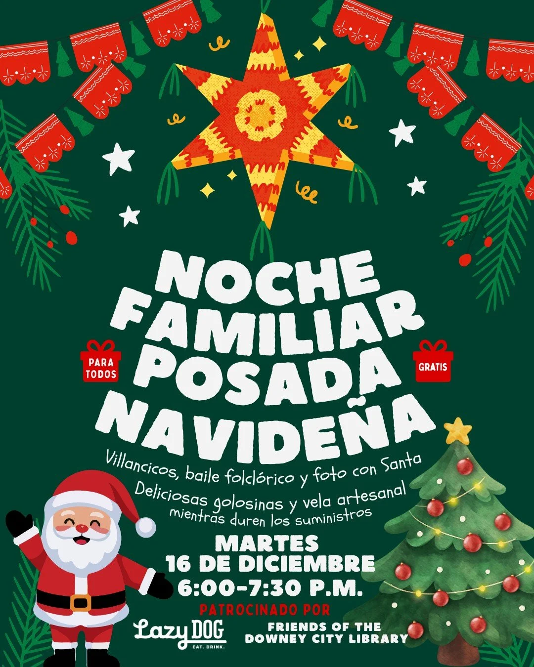 ☃️🎄 Happy Holidays! / &iexcl;Felices Fiestas!
Join us for a festive Christmas Posada Family Night at the Downey City Library!

📅 Tuesday, December 16th / Martes, 16 de diciembre
⏰ 6:00 PM &ndash; 7:30 PM
📍 Downey City Library

⭐ For all ages / Par