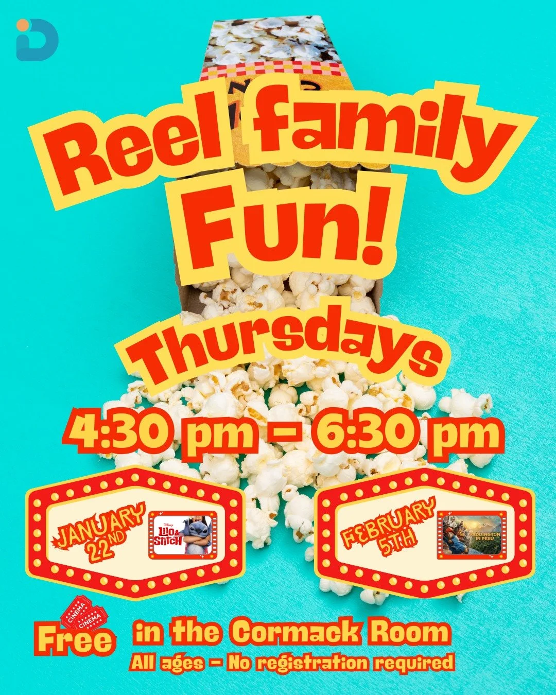 🎬 Reel Family Fun! 🎉 Enjoy family-friendly film screenings perfect for all ages! From vibrant animated favorites to heartwarming, laugh-out-loud comedies, there&rsquo;s something on screen for everyone. 

🗓️ Thursday, January 22nd 
⏰ 4:30 PM 🍿 Li