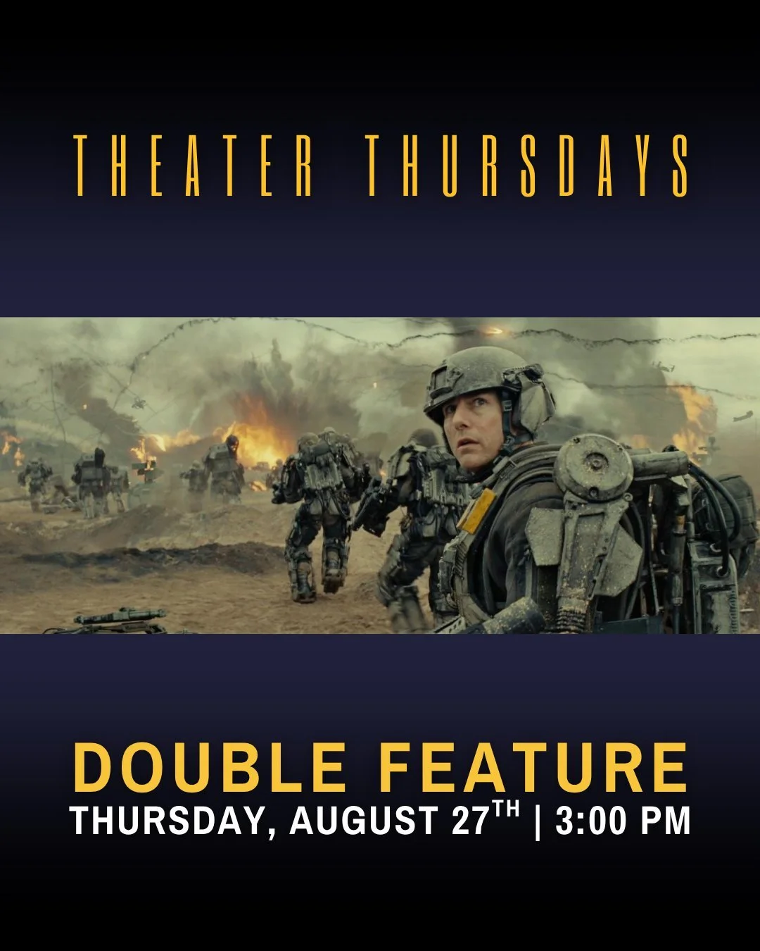 As part of Theater Thursdays: Double Feature, we conclude our August screenings with a film that explores resilience, learning, and the power of second chances. Set in a future at war, it reminds us that growth often comes through failure.

Edge of T