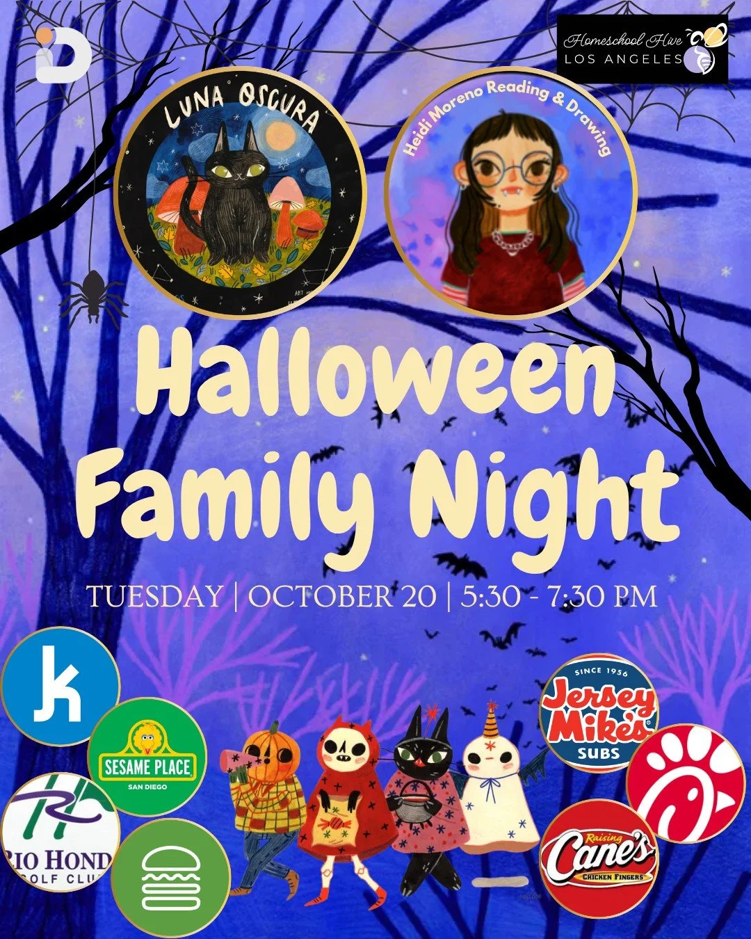 🎃 HALLOWEEN FAMILY NIGHT 🎃
📅 Tuesday, October 20th | 5:00&ndash;7:30 PM

Trick-or-treat your way to the library! Join us for a spooktacular evening with:

👮 Downey PD Safety Talk
🏆 Costume Contest
🎨 Painted Pumpkin Contest
🍬 Trick-or-Treating
