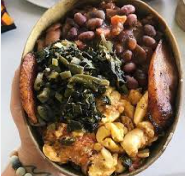 ackee with callaloo beans and plantains