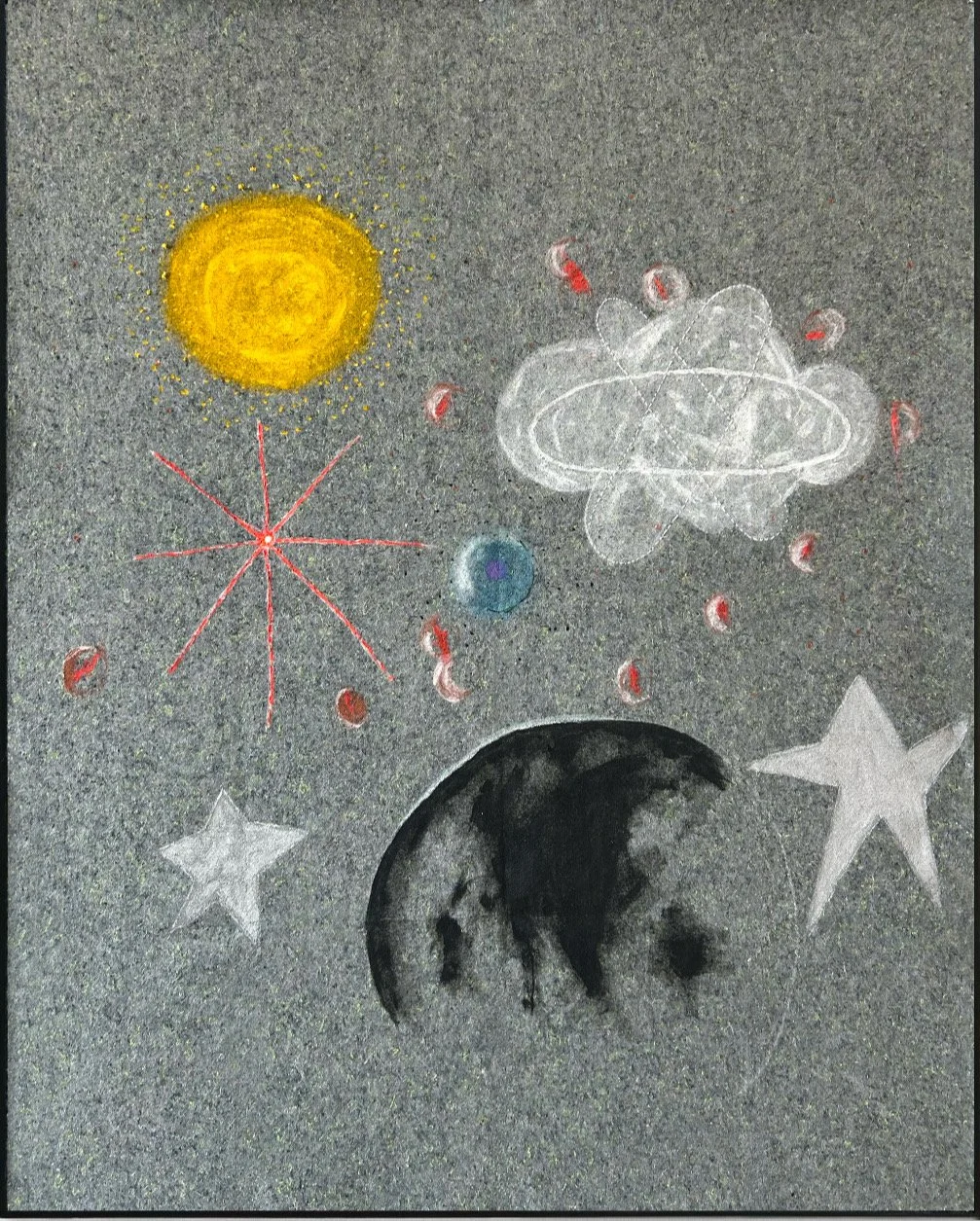 Solar Power, 2025, acrylic, fluorescent paint, metallic paint, embroidery thread, marker, felt 79 x 60 x 3