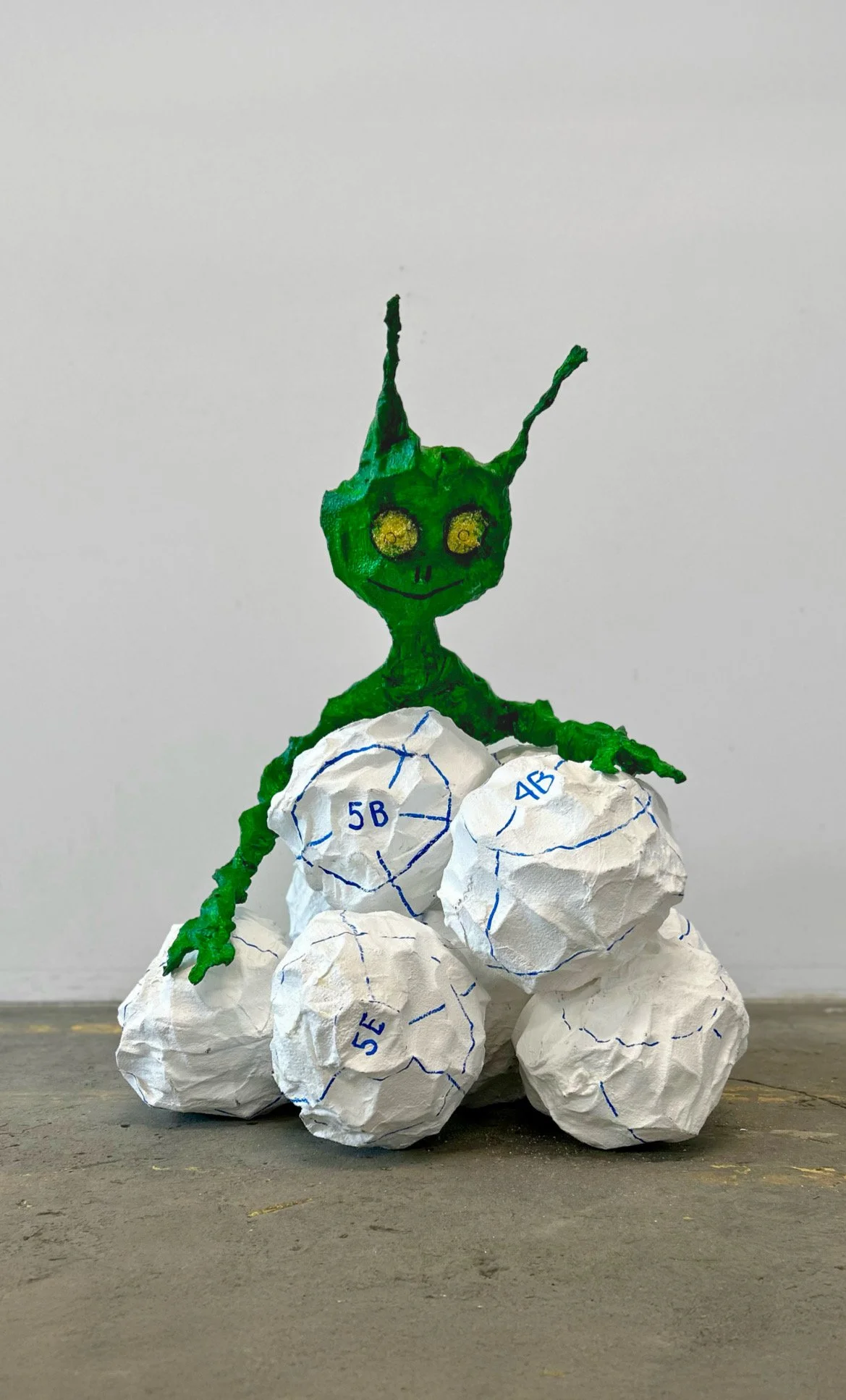 Child's Play, 2025, acrylic, wire mesh, plaster gauze, wire, markers, glitter 43 x 31 x 41
