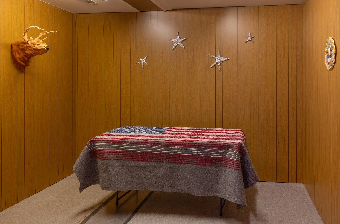 Heartland, 2025, embroidered flag, taxidermy, starts, Great Seal of the United States