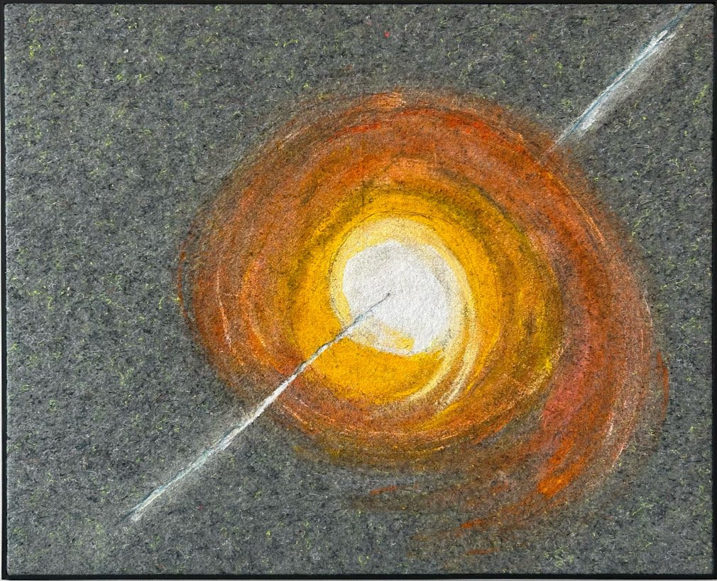 Quasar, 2025, paint, gesso, ink, marker, felt 33 x 41