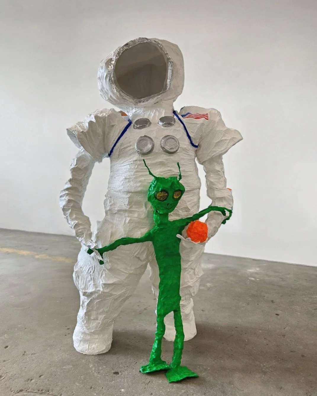 We are a Family 2025, wire mesh, plaster gauze, cardboard, plastic, tape, rope, markers 66 x 33 x 39 in