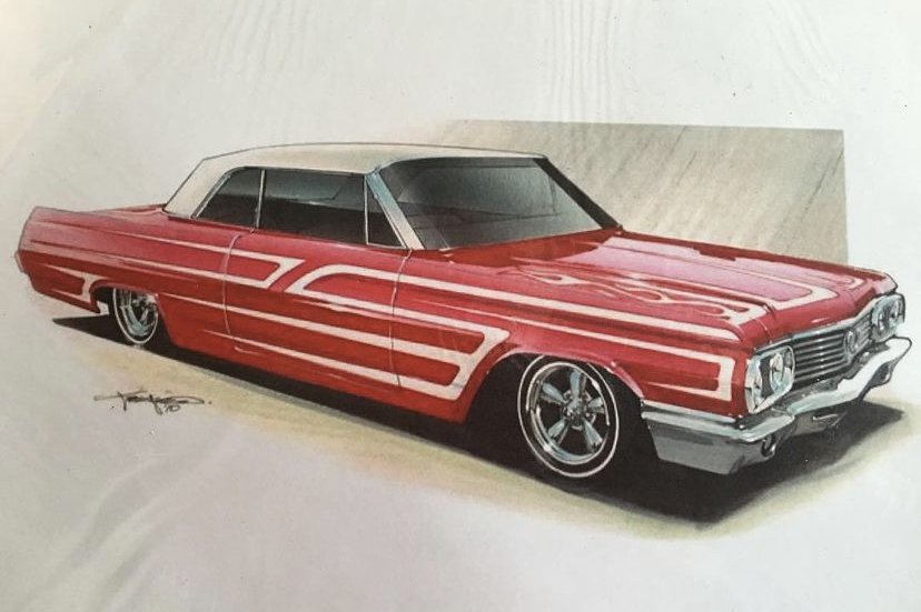 Hand drawn Oldsmobile illustration. / airbrush, chalk, marker, acrylic vehicle rendering