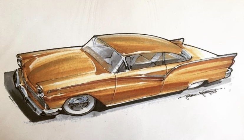 Hand drawn illustration / chalk, marker, acrylic vehicle rendering