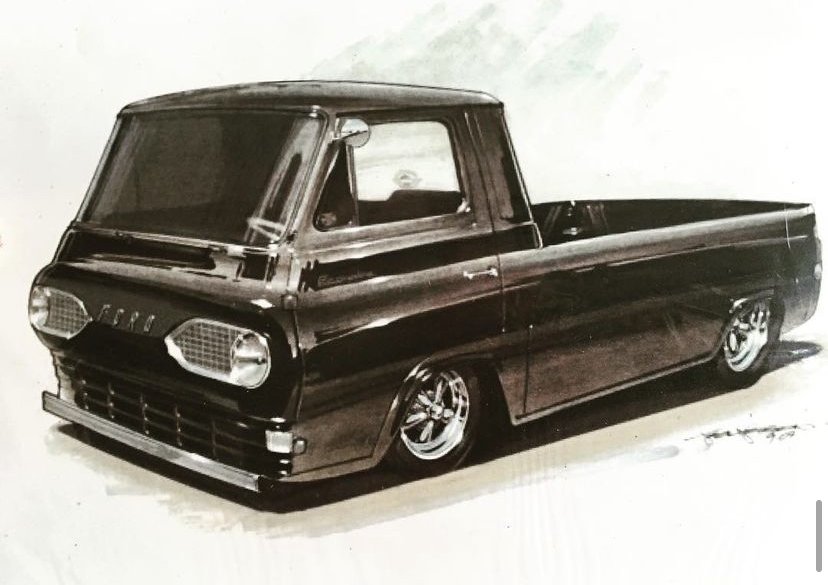 Hand drawn Econoline illustration. / chalk, marker, acrylic vehicle rendering