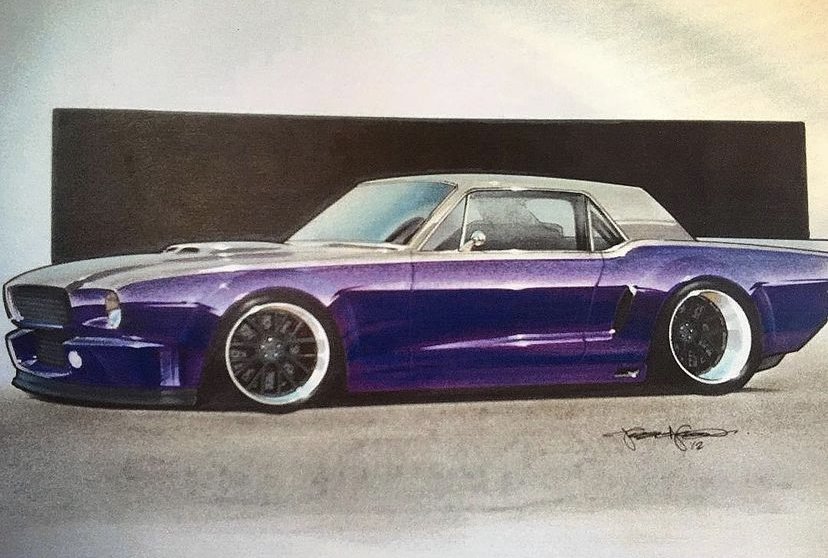 Hand drawn Mustang illustration / chalk, marker, acrylic vehicle rendering
