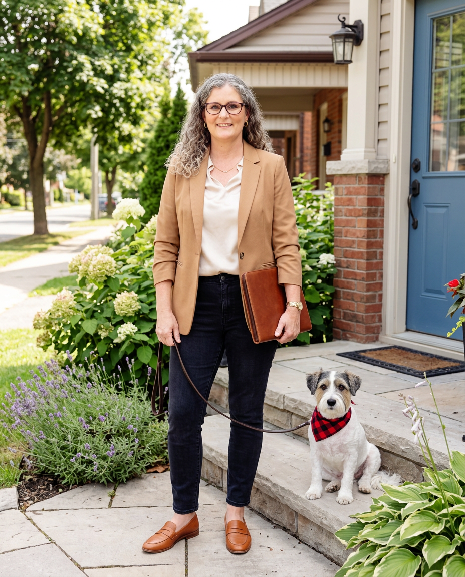 Martha Gauthier, REALTOR®, outside a Peterborough home with her dog