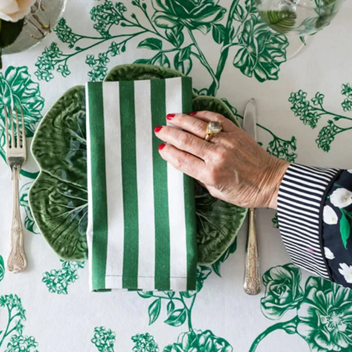 Verte stripe napkin set of 4