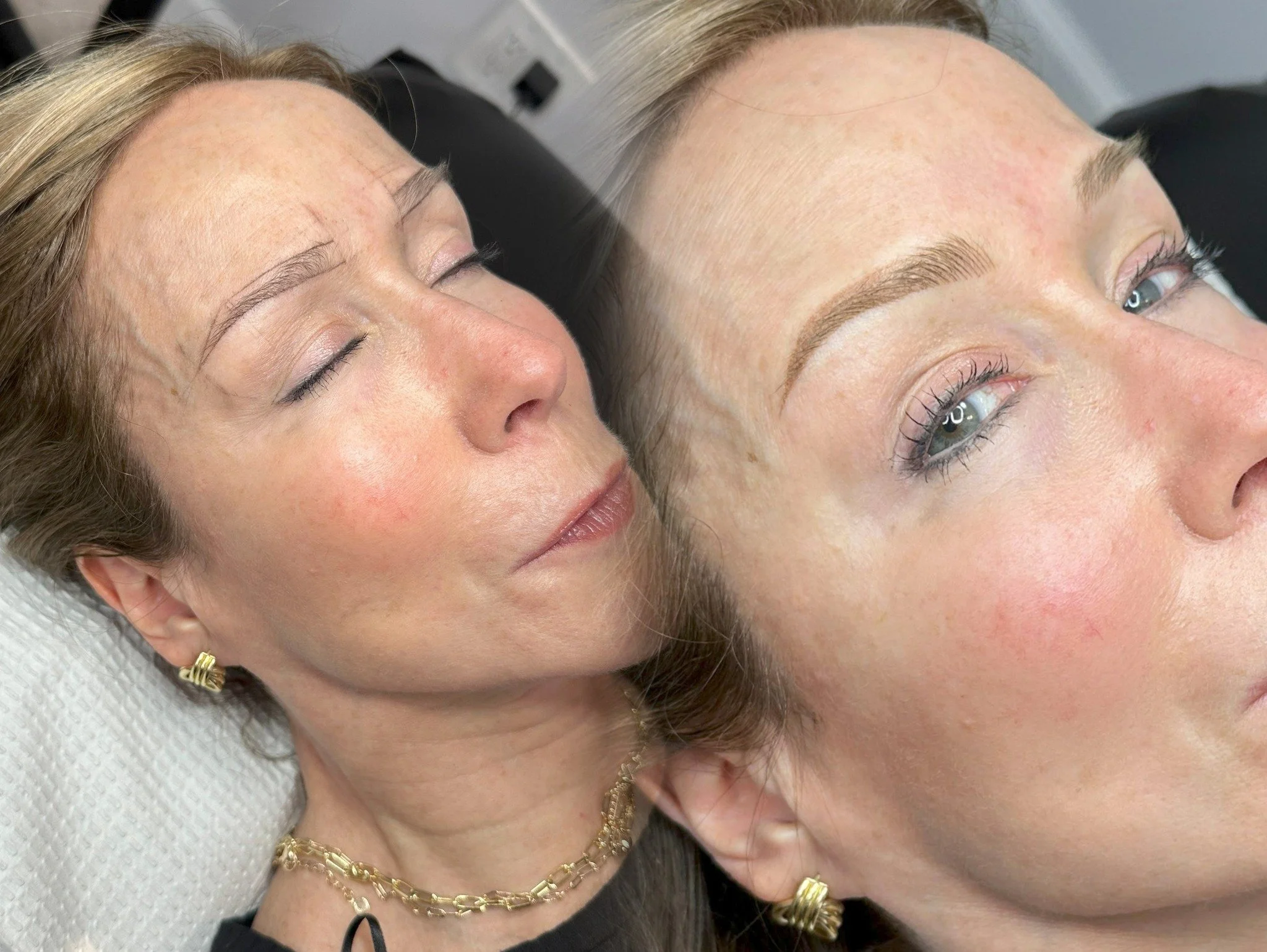 Naturally straight brows, softly lifted with a gentle arch&mdash;enhanced, balanced, and still beautifully natural.

 #niubrows #syosset #syossetbrows #combobrows #pmu