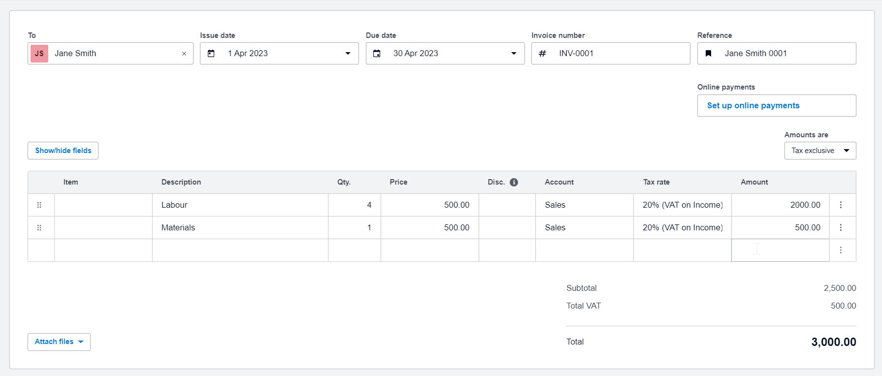 Invoice example from Xero showing how to invoice to a domestic customer