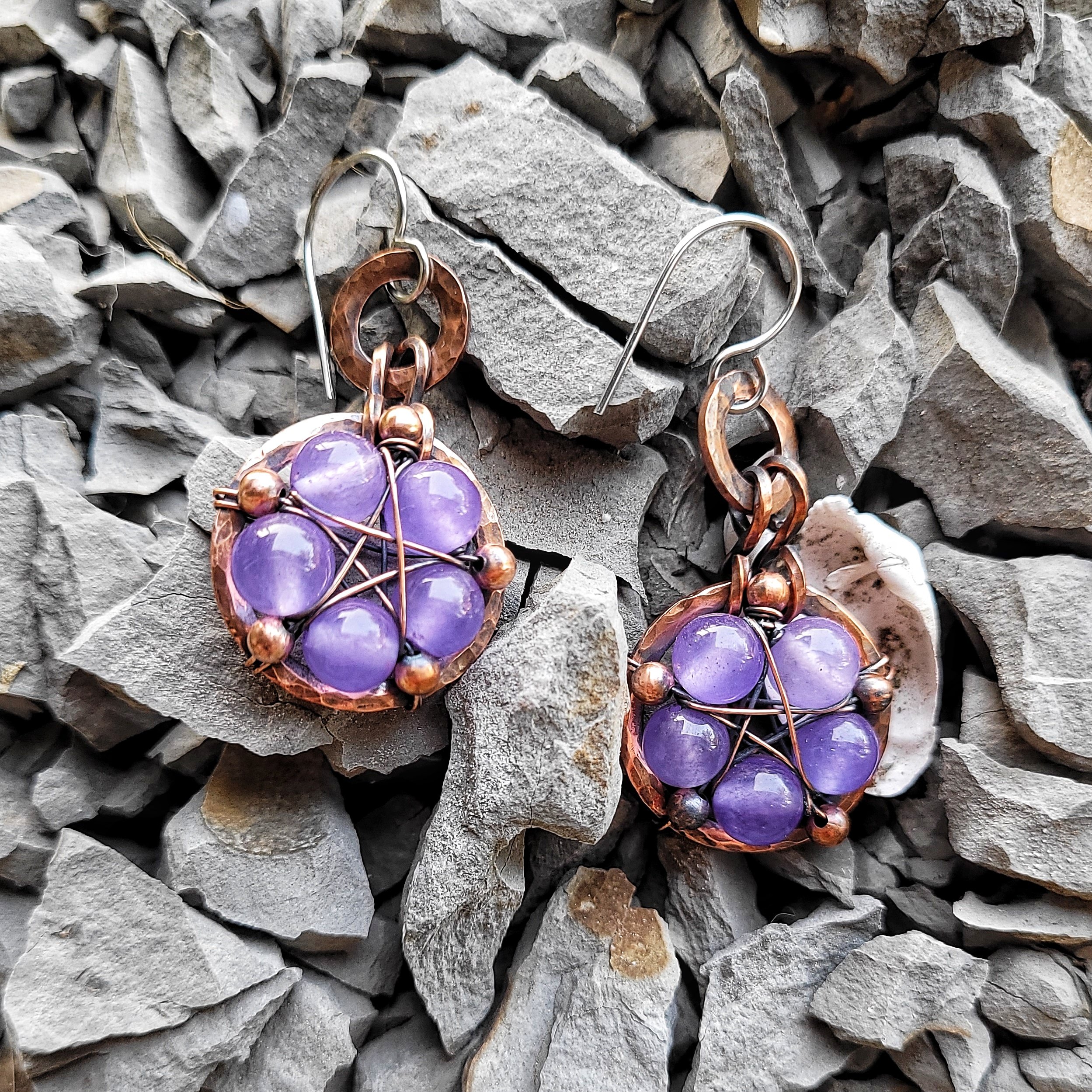 pentacles and stone copper star gemstone earrings purple quartzite 2.jpeg