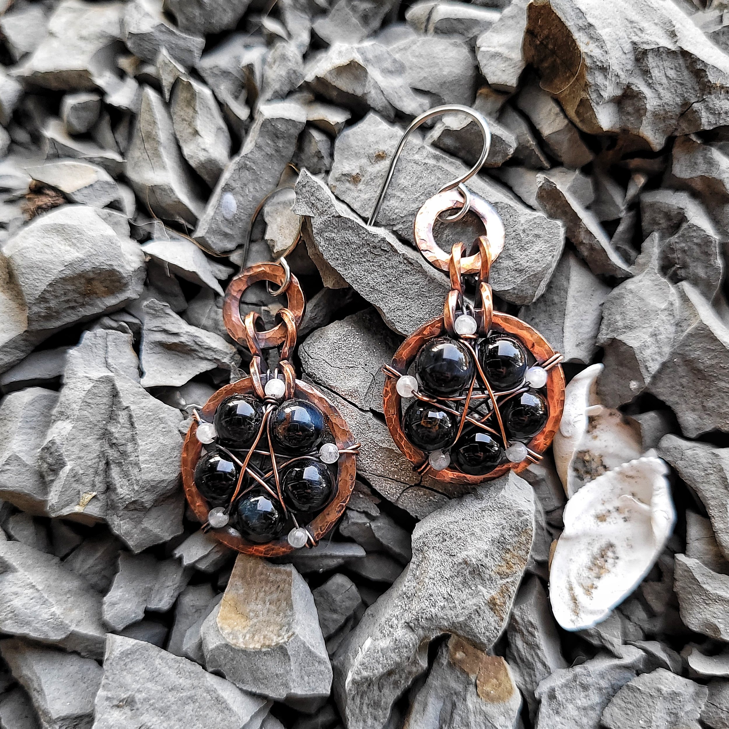 pentacles and stone copper star gemstone earrings mini blue tiger eye aquamarine 2.jpeg