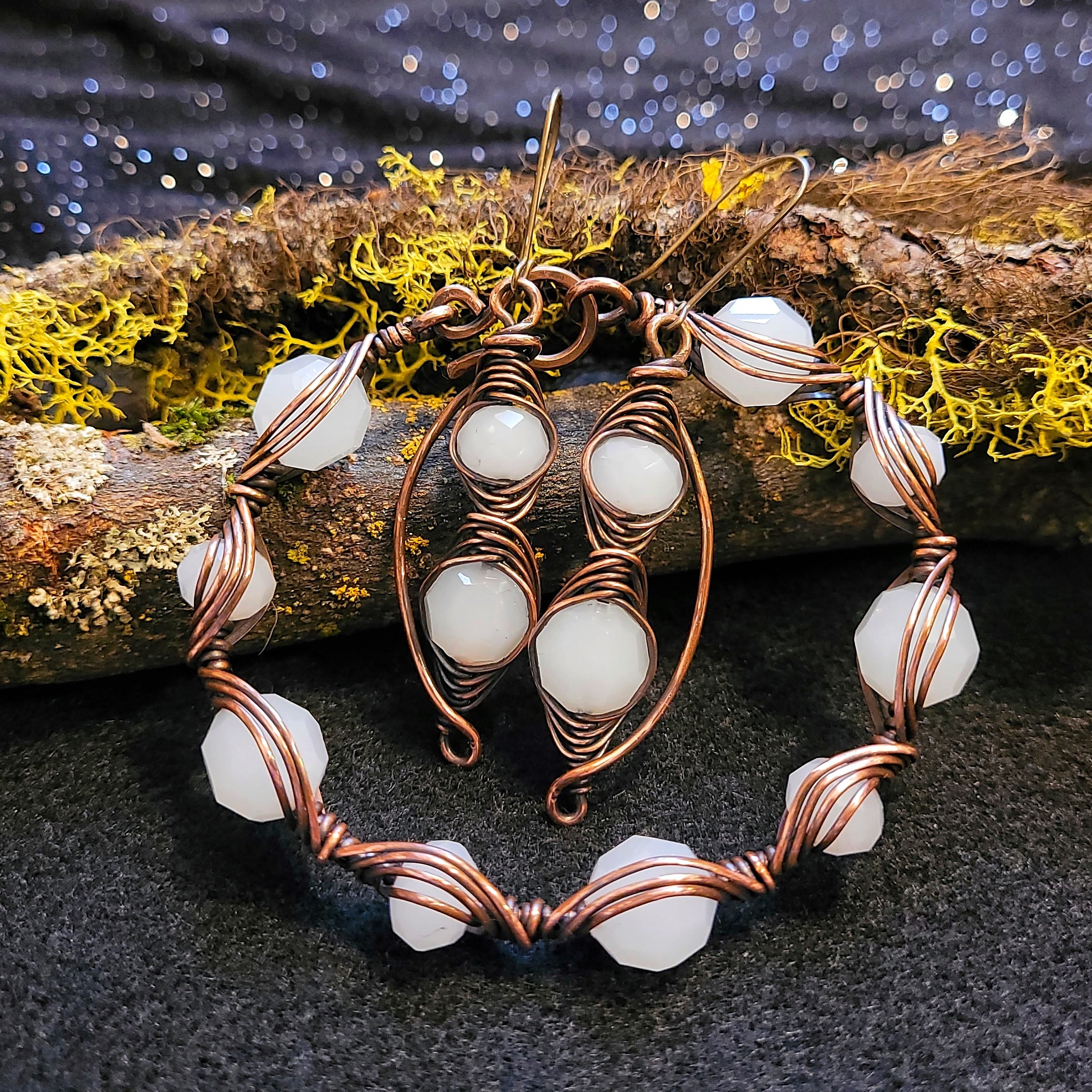 milky quartz white chalcedony gods eye copper bracelet earring set.jpeg