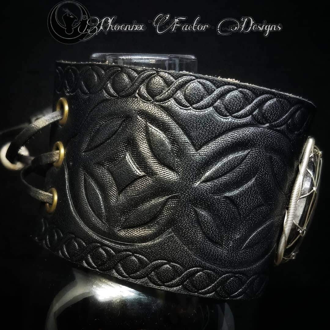 Wide black leather cuff studded bracelet bangles with studs minimal –  MIMIKRI Design