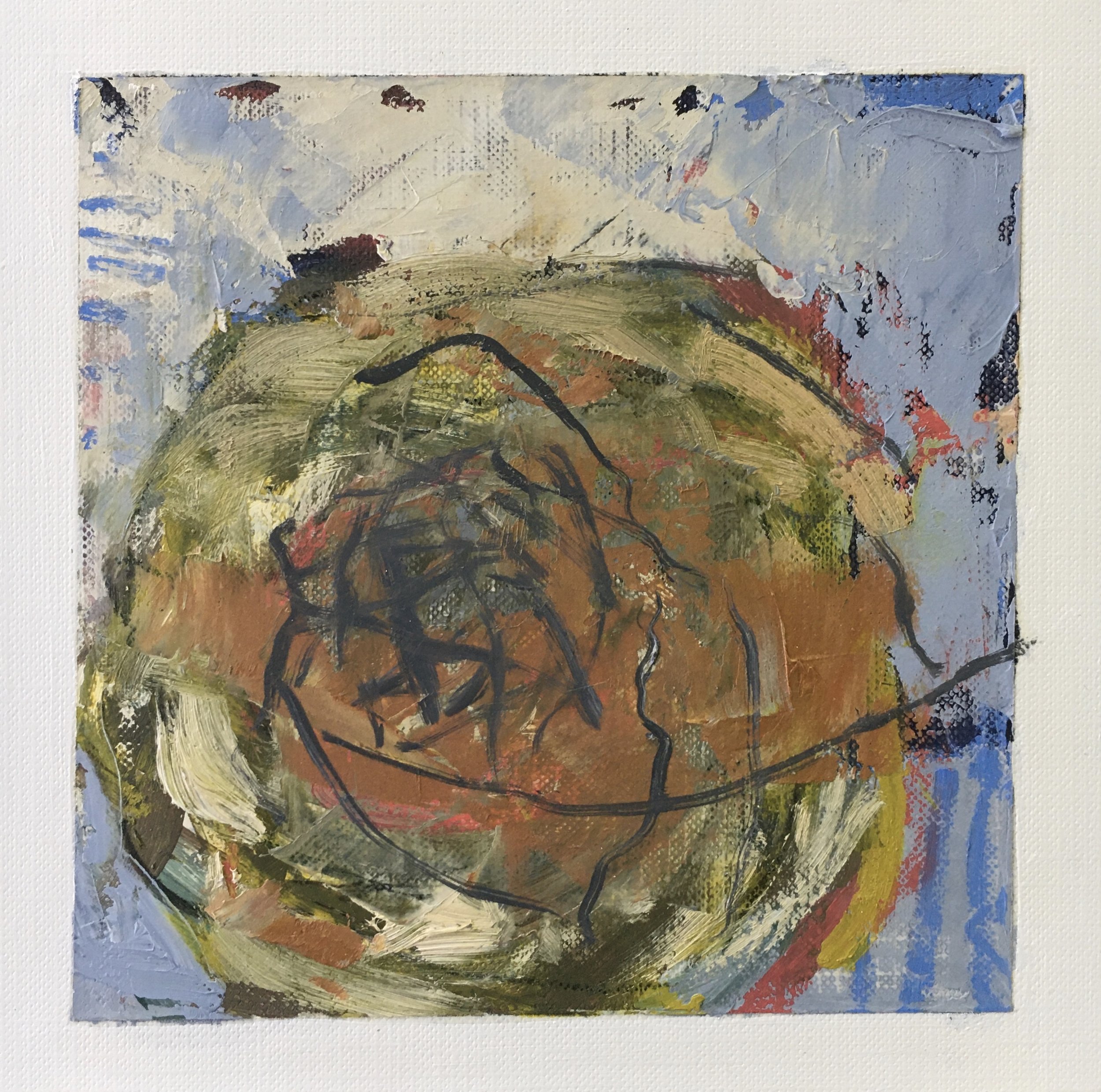 NEST 3: oil on paper on wood panel, 6" x 6"