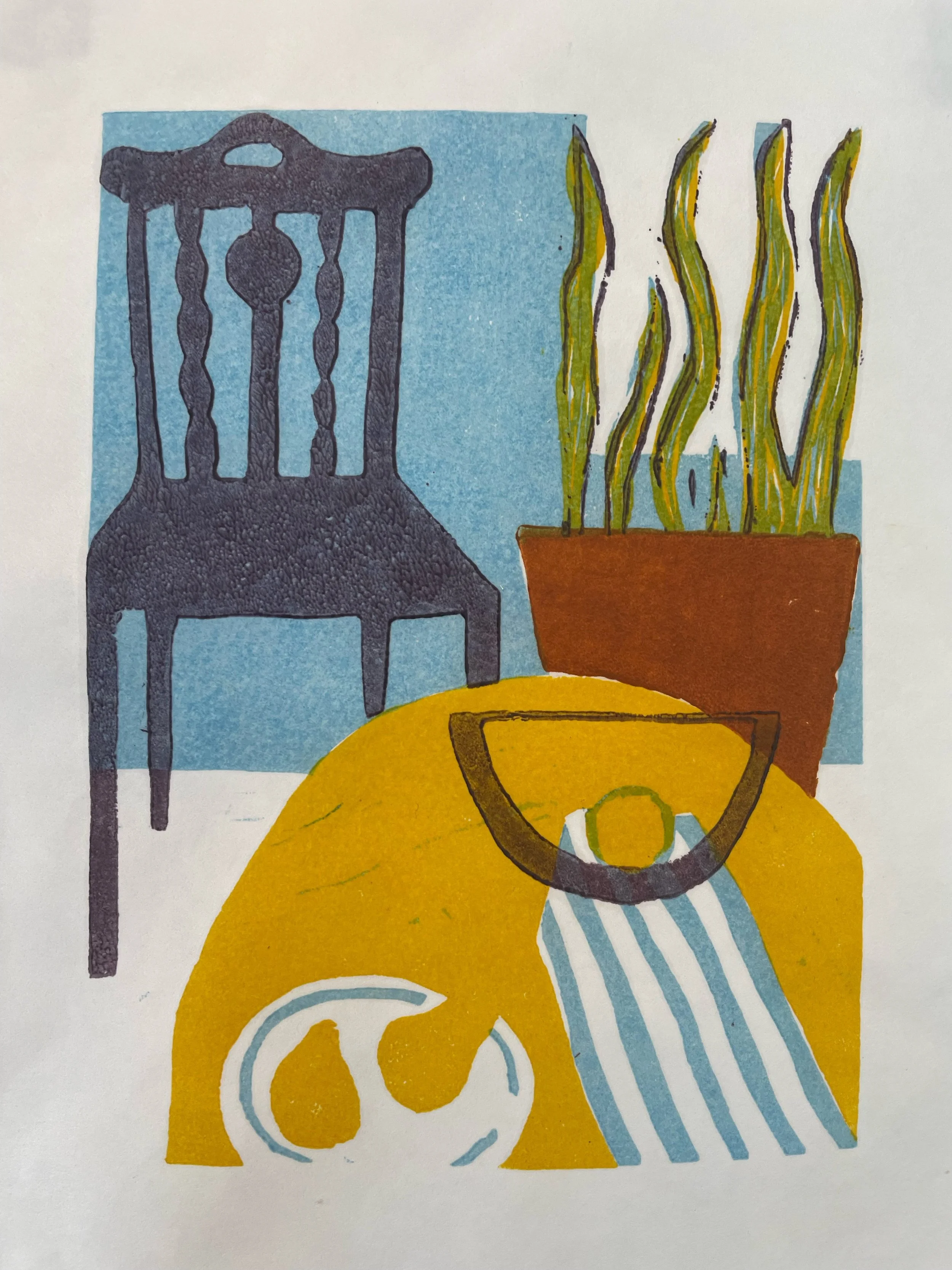 STRIPED TEA TOWEL: woodblock print on Japanese paper, image 8" x 6"