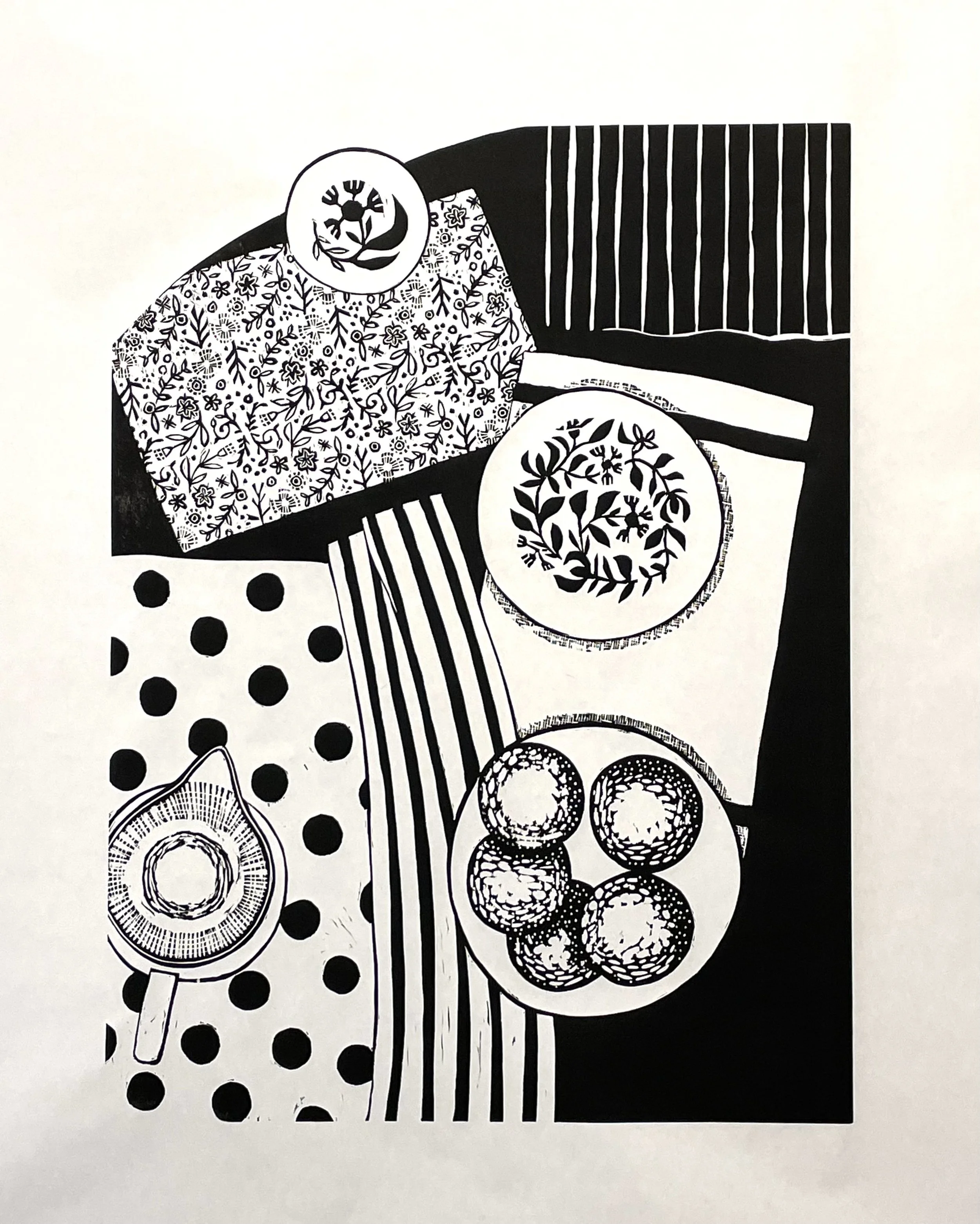 BUSY PLACE: woodcut print, image size 32" x 24"