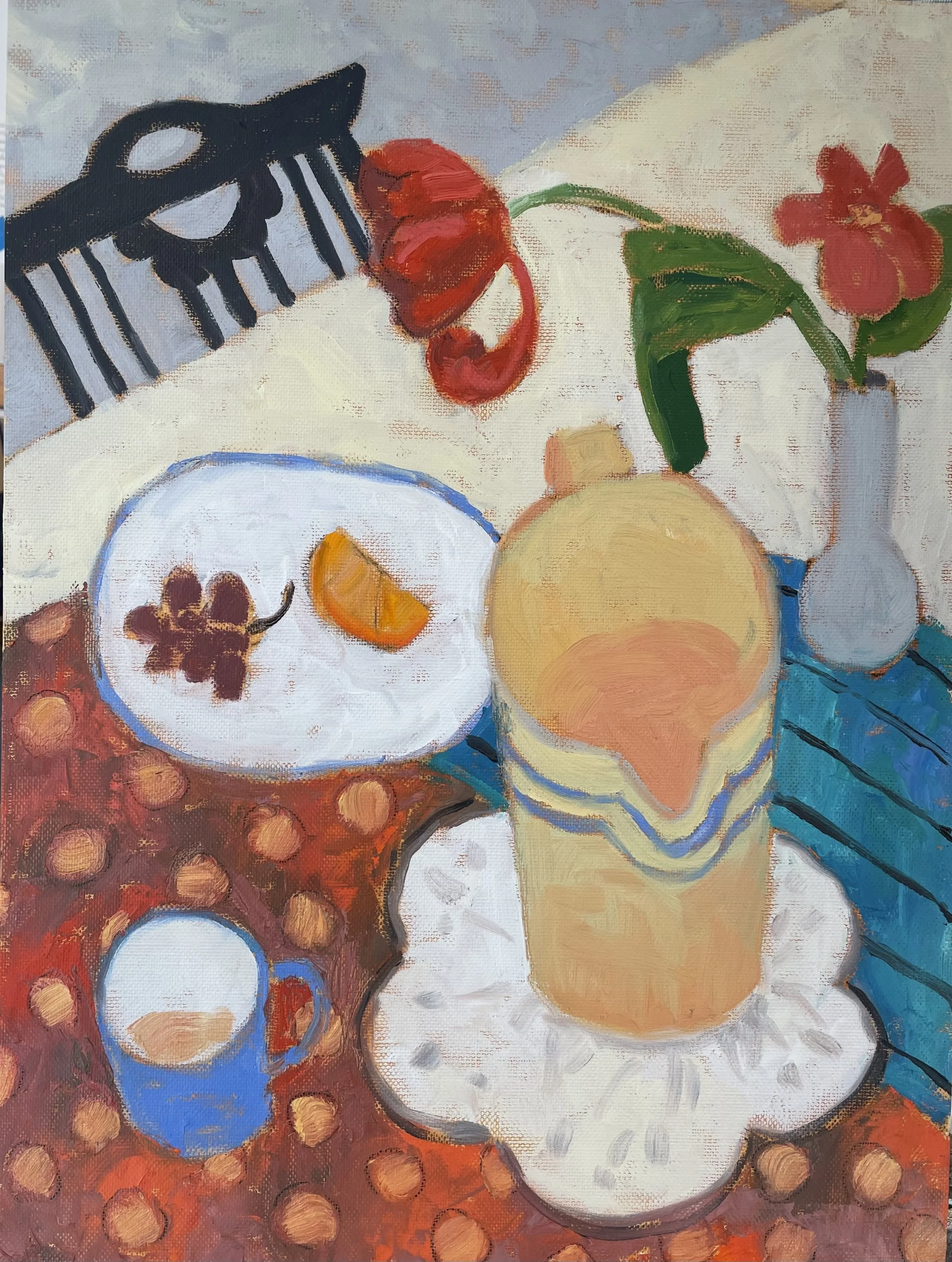 SNACK TIME: oil on paper on wood panel, 16: x 12"