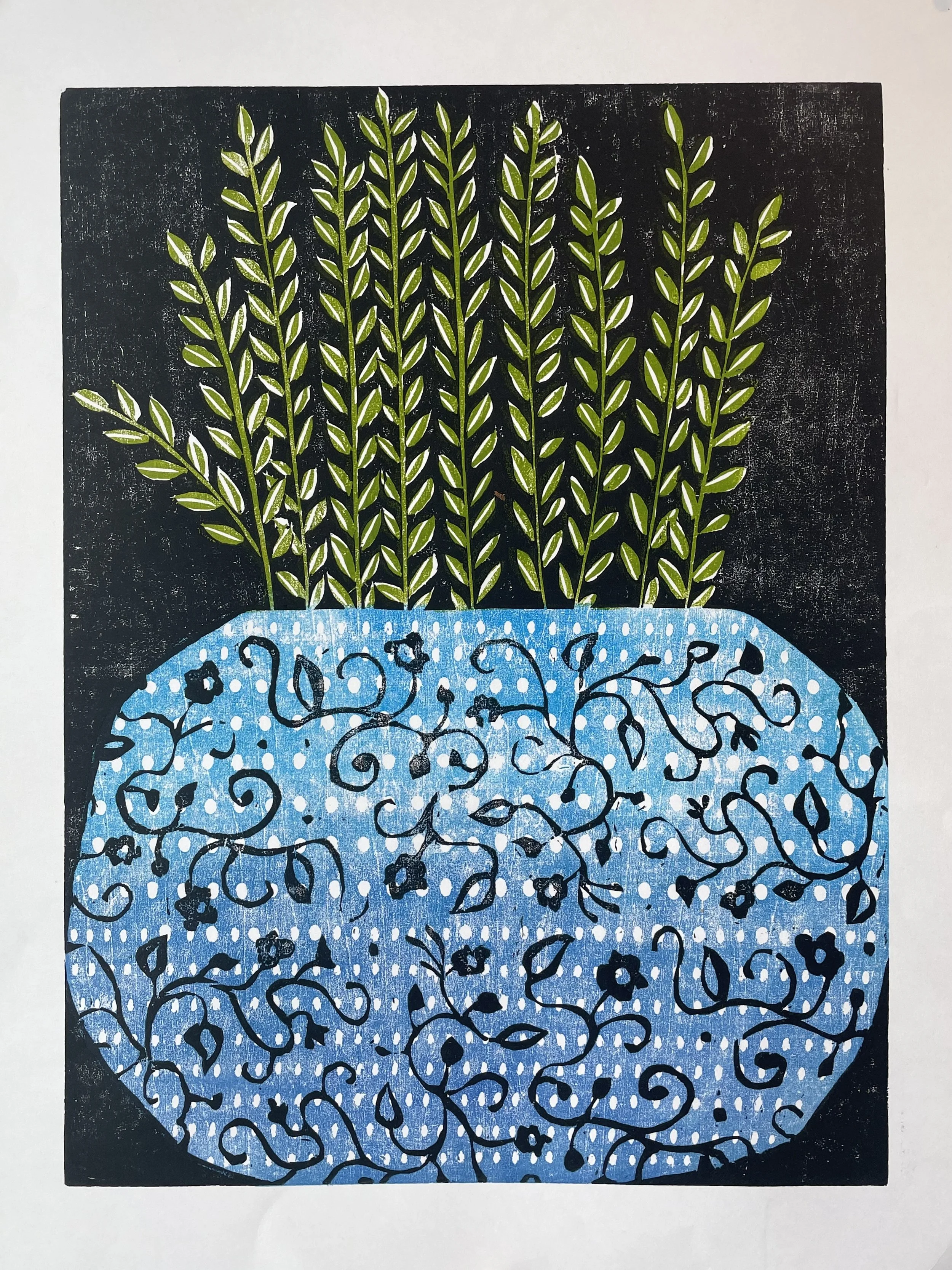 RESILIENCE (Blue/Black): woodcut print, image 16" x 12"
