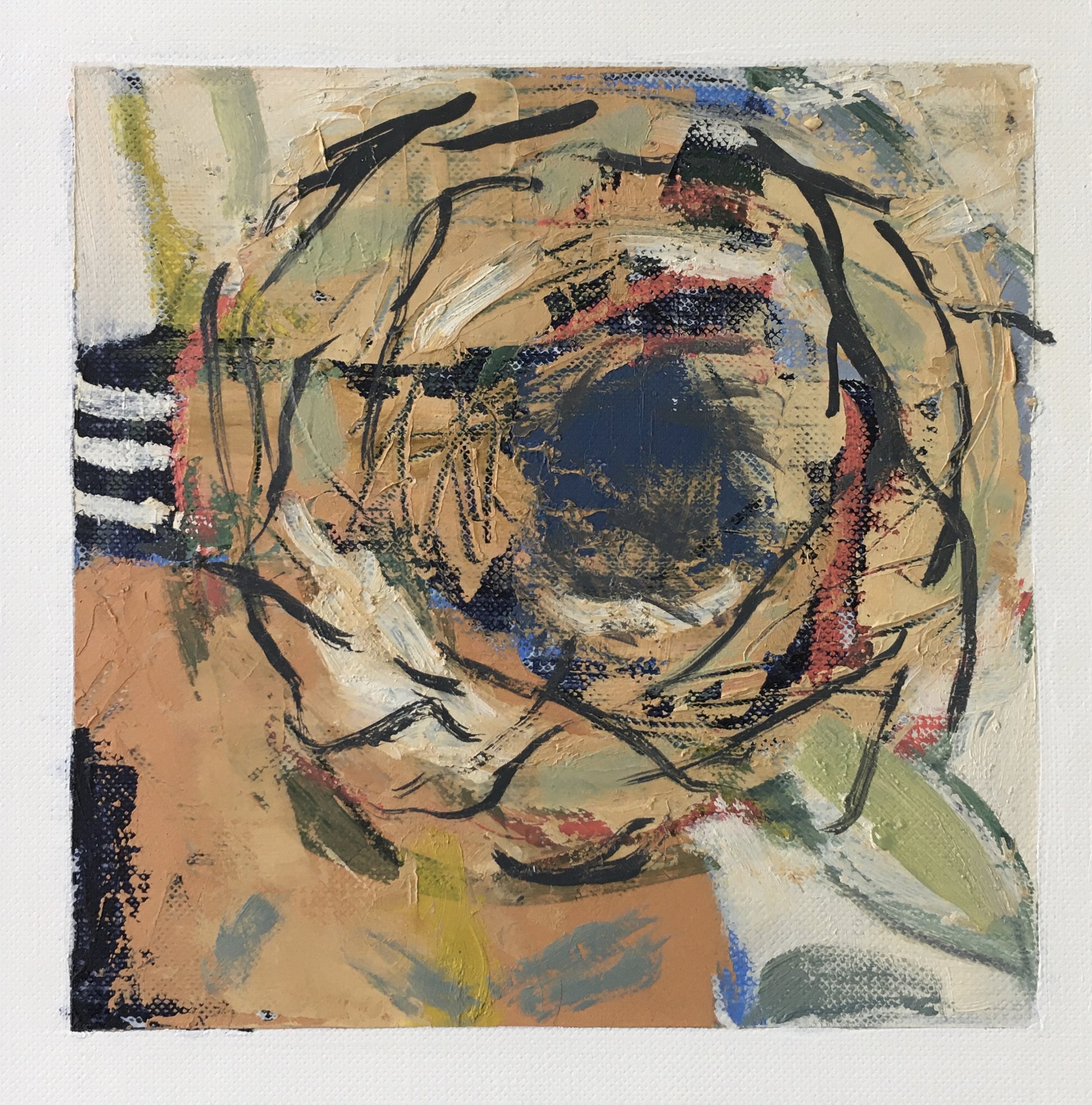 NEST 1: oil on paper on wood panel, 6" x 6"