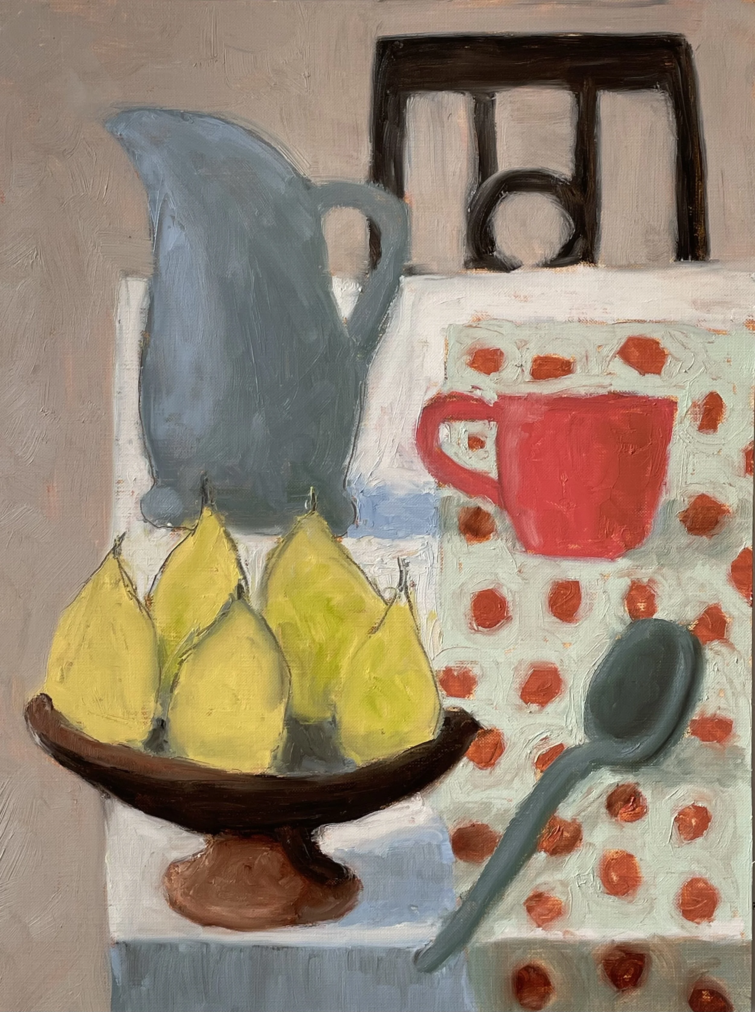 POSING PEARS: oil on paper on wood panel, 16: x 12:
