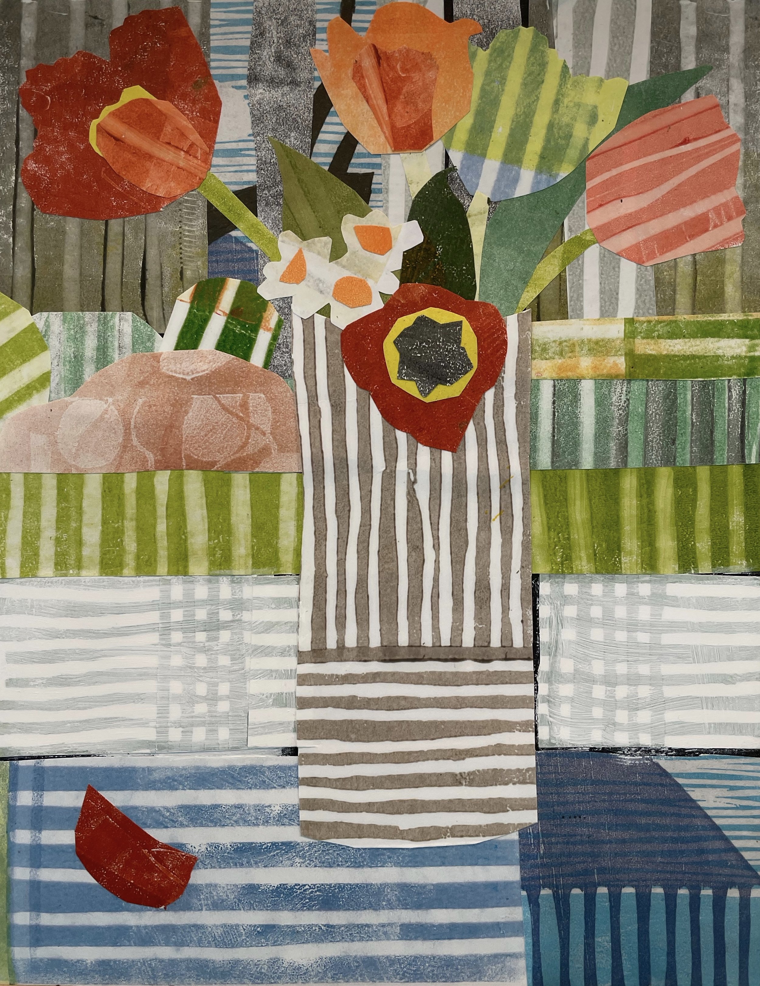 WAKE UP CALL: hand printed paper collage, 11" x 8.5"
