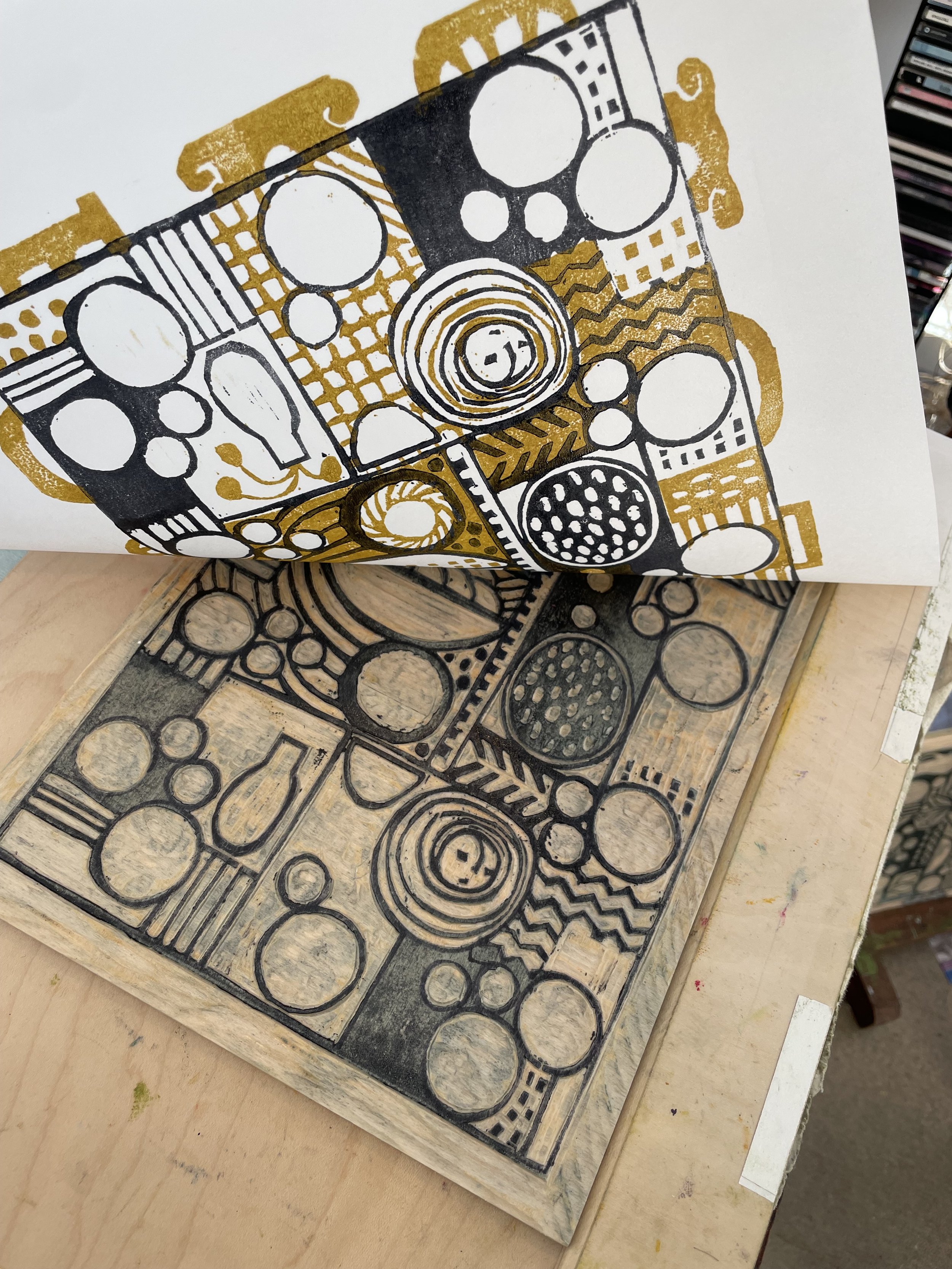 Pulling a woodcut print